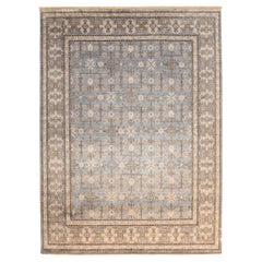Khotan-Teppiche aus Wolle in Blau und Elfenbein, Indien, 94170