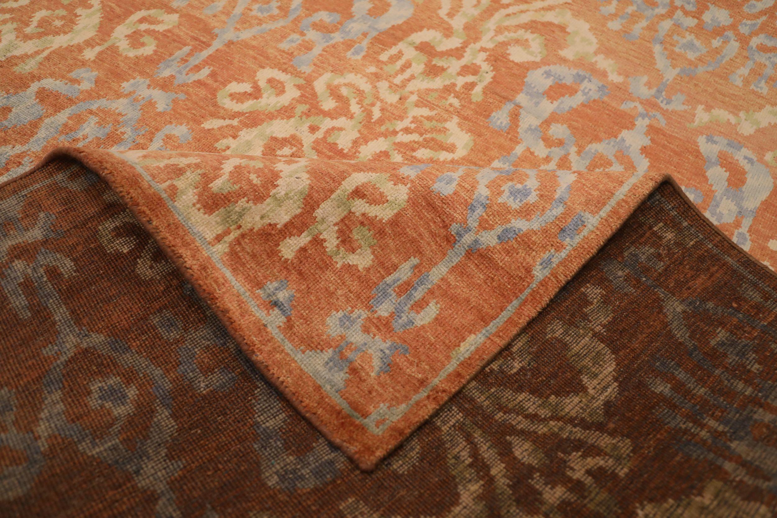 Indien Khotan Bereich Teppiche - Wolle Blau Elfenbein Orange Design - 93817 (Moderne) im Angebot