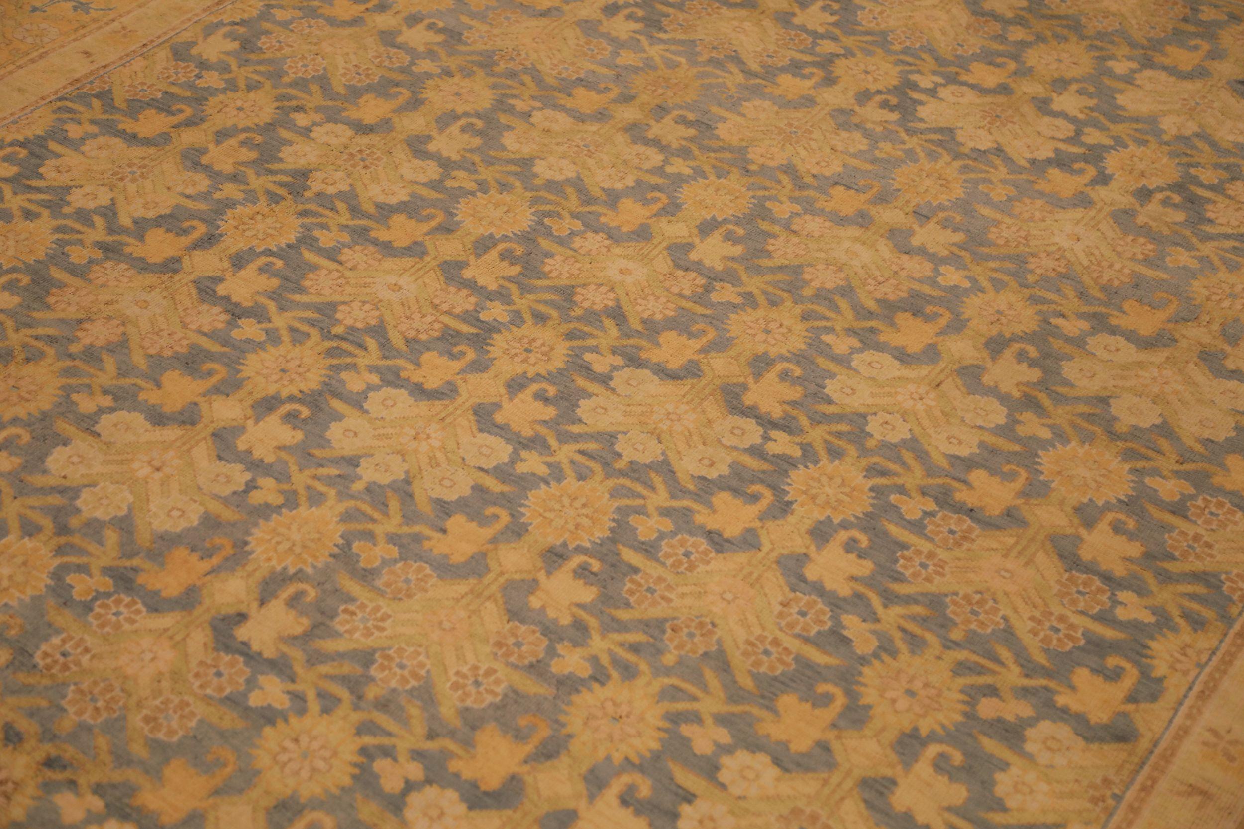 Indien Tapis Khotan en laine bleu, orange et jaune, 93828 en vente