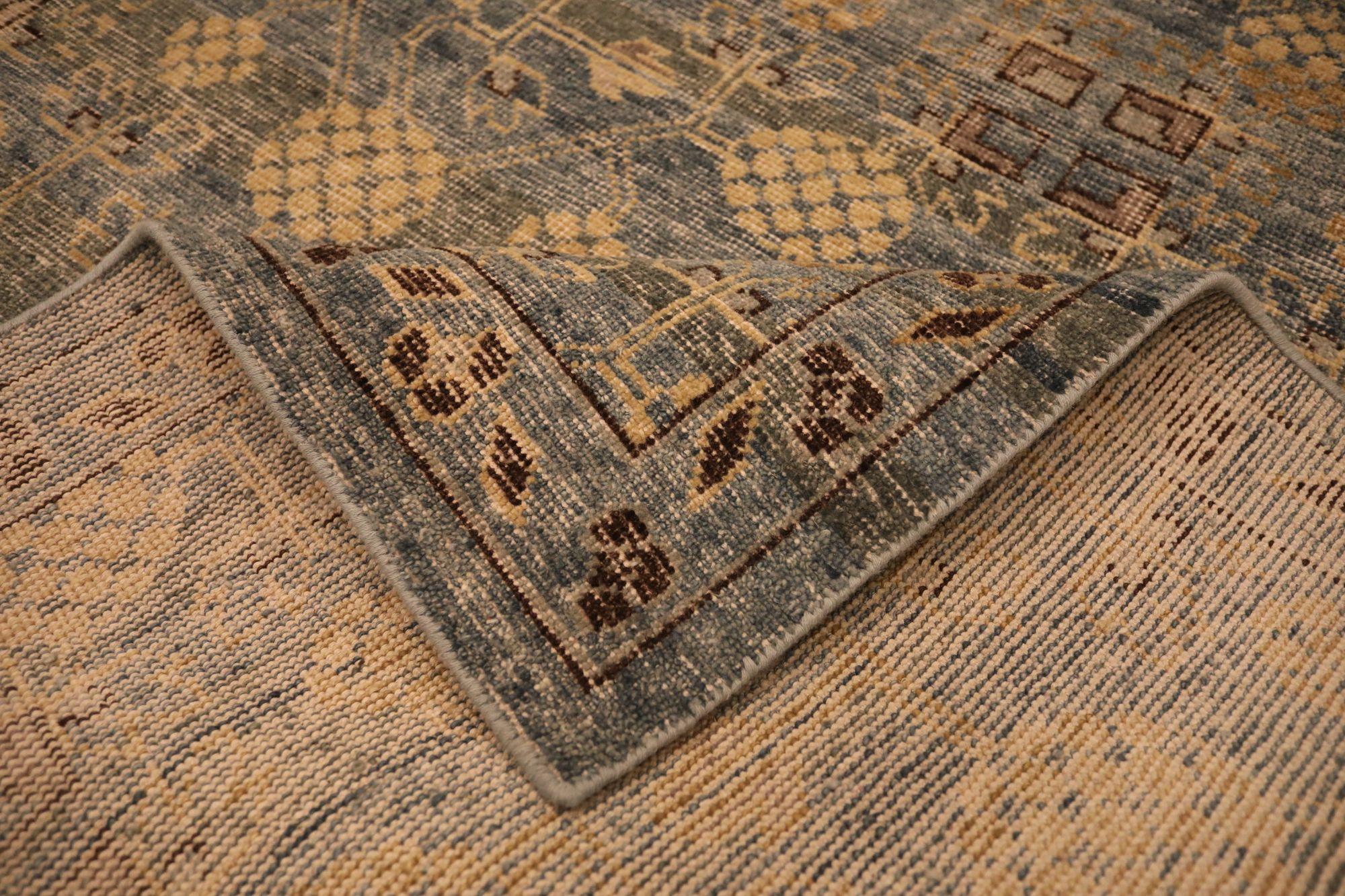 Indien Khotan Teppiche - Wolle Braun Elfenbein Design - 93569 im Zustand „Hervorragend“ im Angebot in Dallas, TX