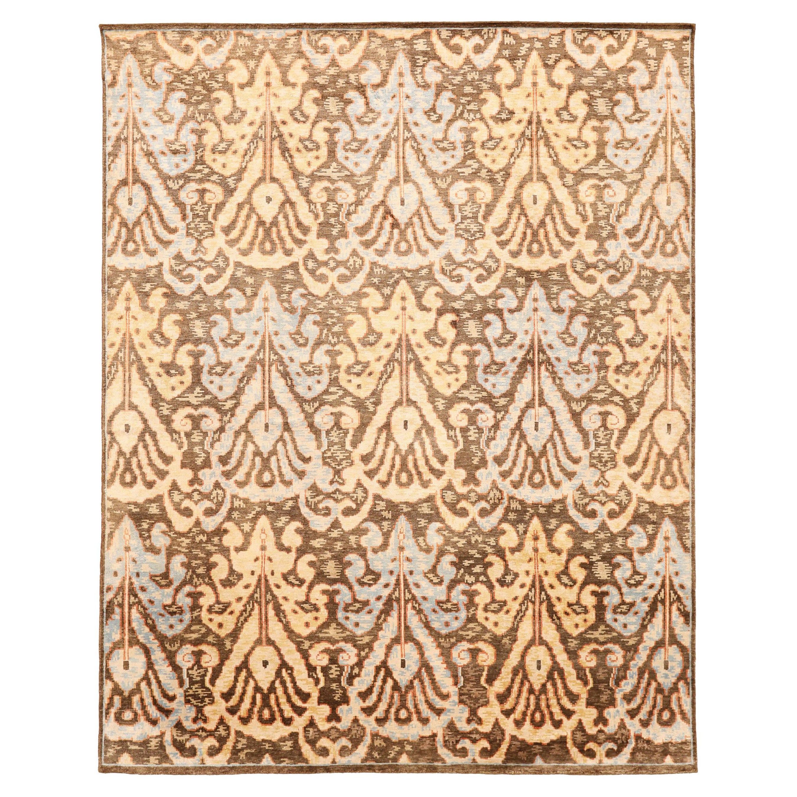 Indien Khotan Teppiche - Wolle Braun Elfenbein Design - 93819 im Angebot