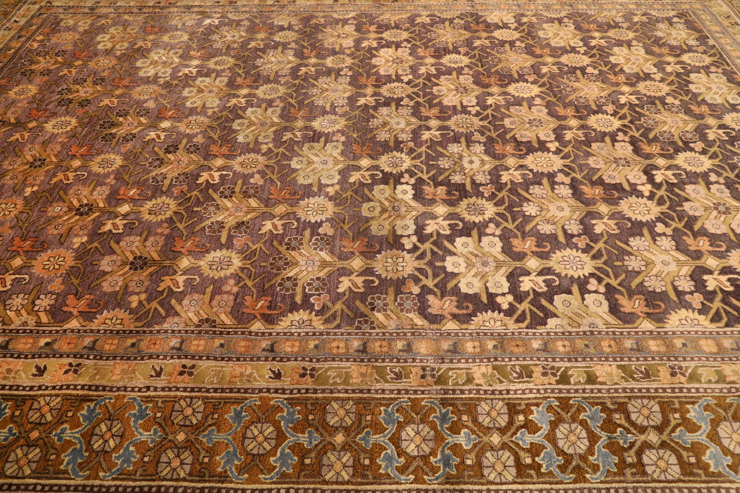 Indien Khotan Teppiche - Wolle Braun Elfenbein Design - 94082 im Zustand „Hervorragend“ im Angebot in Dallas, TX