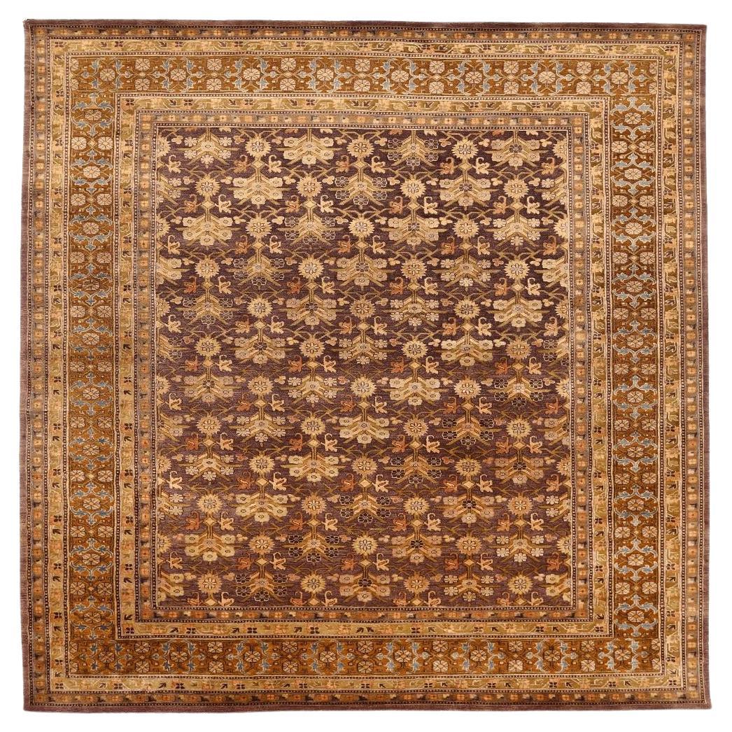Indien Khotan Teppiche - Wolle Braun Elfenbein Design - 94082 im Angebot