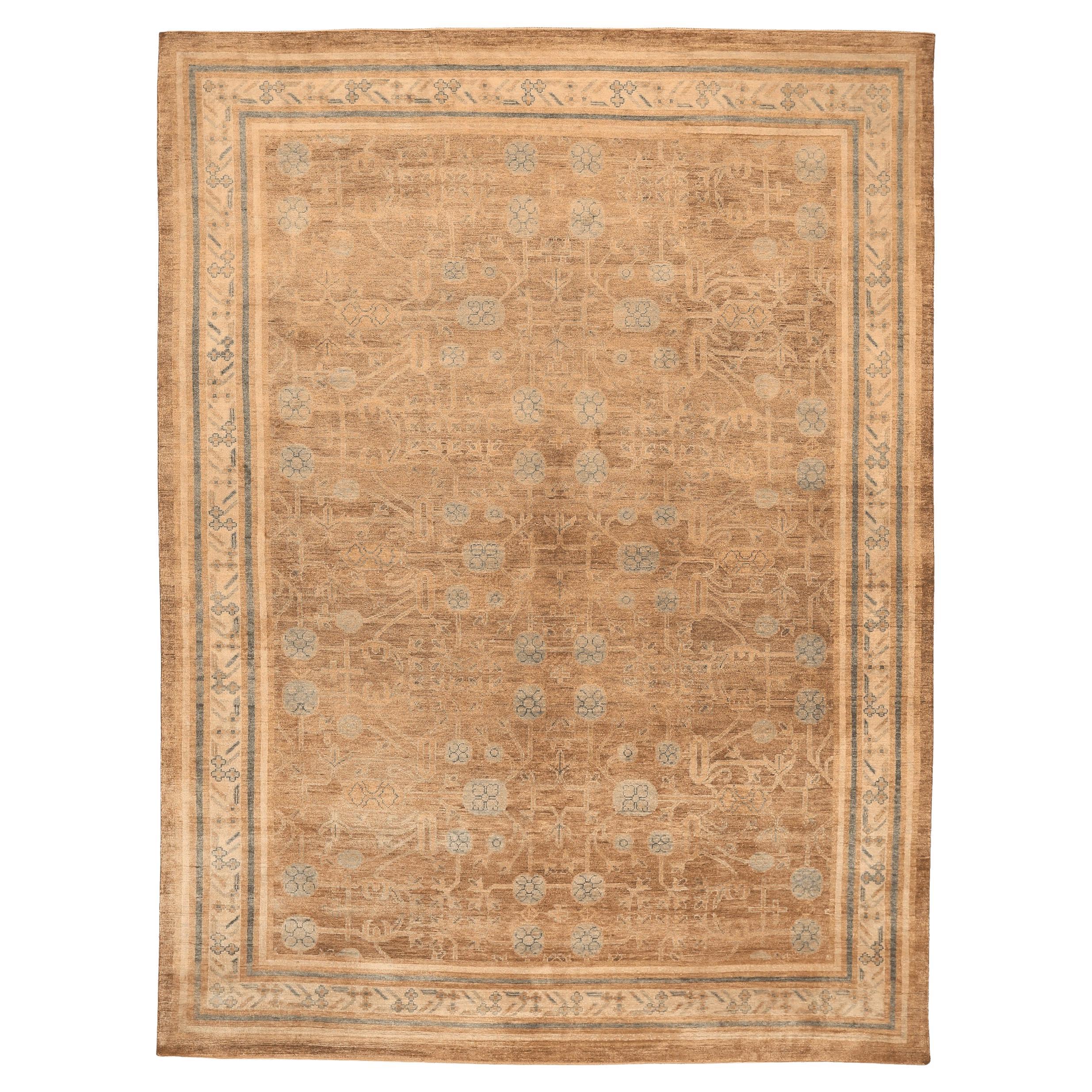 Indien Khotan Teppiche - Wolle Braun Elfenbein Design - 94098