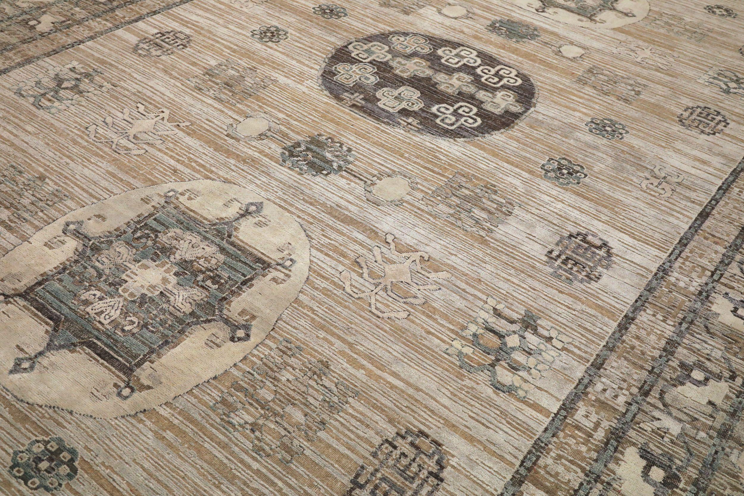 Indien Khotan Teppiche - Wolle Braun Elfenbein Design - 94183 (Moderne) im Angebot