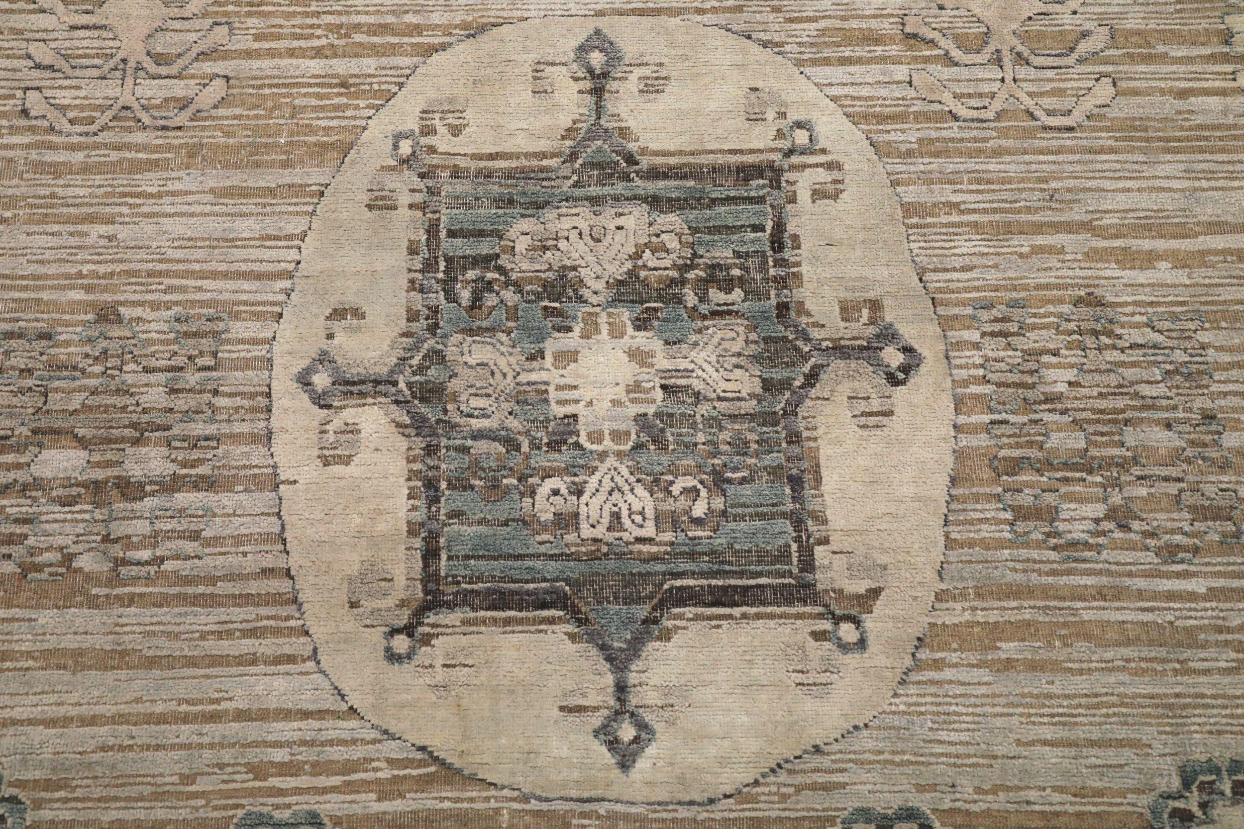 Indien Khotan Teppiche - Wolle Braun Elfenbein Design - 94183 (Indisch) im Angebot