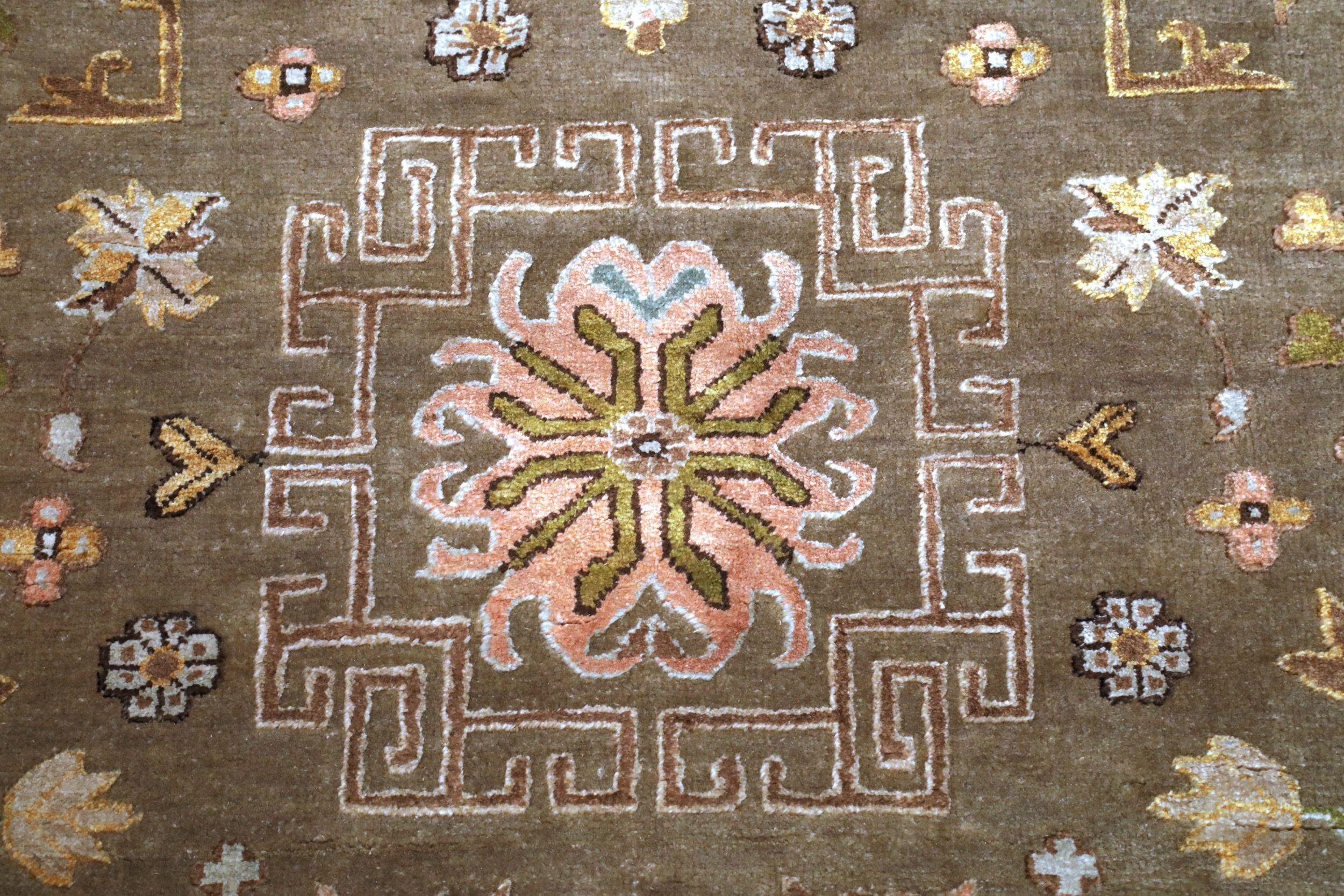 Indien Khotan Teppiche - Wolle Braun Elfenbein Design - 94184 (Indisch) im Angebot