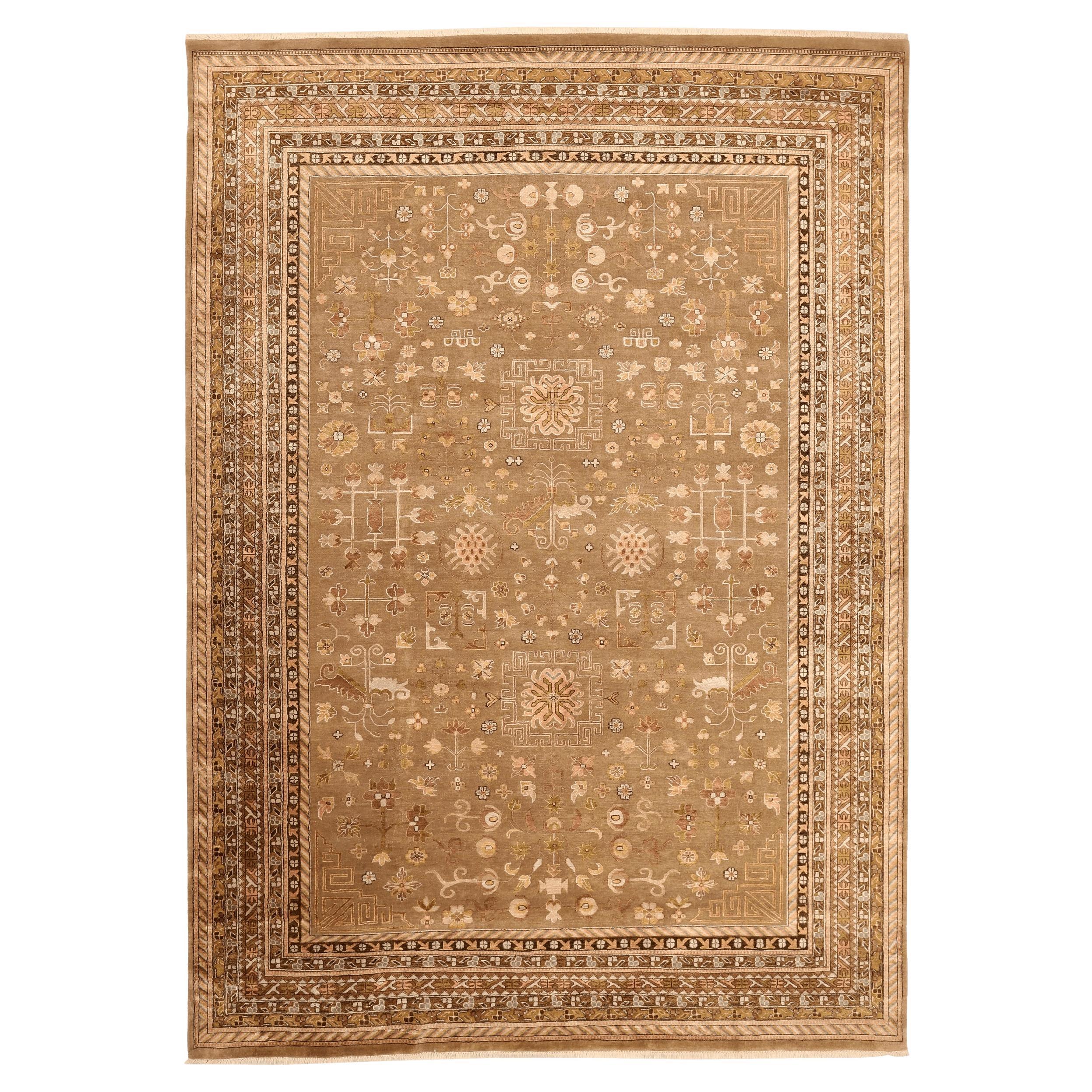 Indien Khotan Teppiche - Wolle Braun Elfenbein Design - 94184