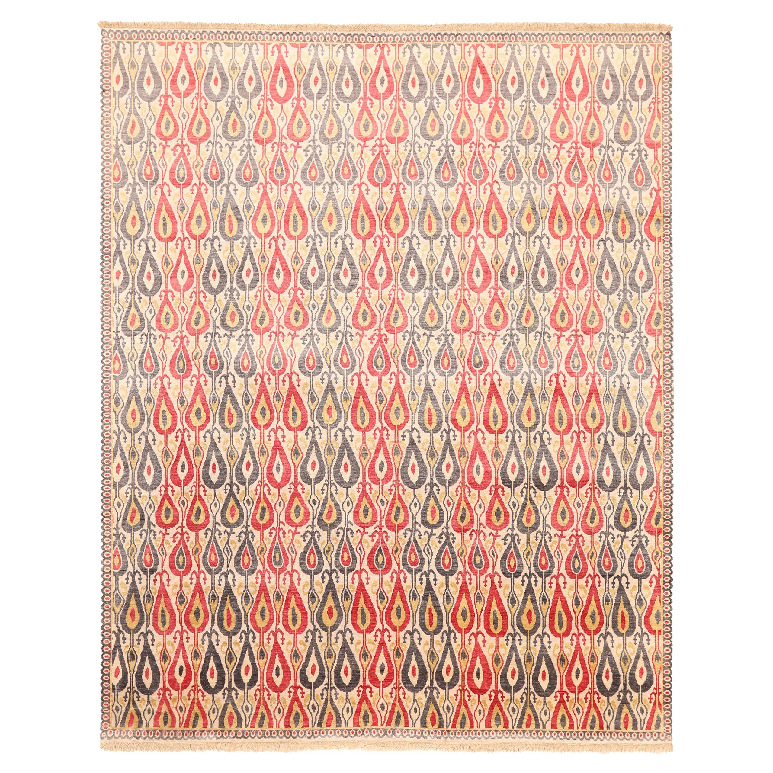 Indien Khotan Bereich Teppiche - Wolle Braun Elfenbein Rot Gelb Design - 93808