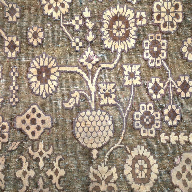 Indien Khotan Bereich Teppiche - Wolle Braun Elfenbein Gelb Design - 94141 (Handgeknüpft) im Angebot