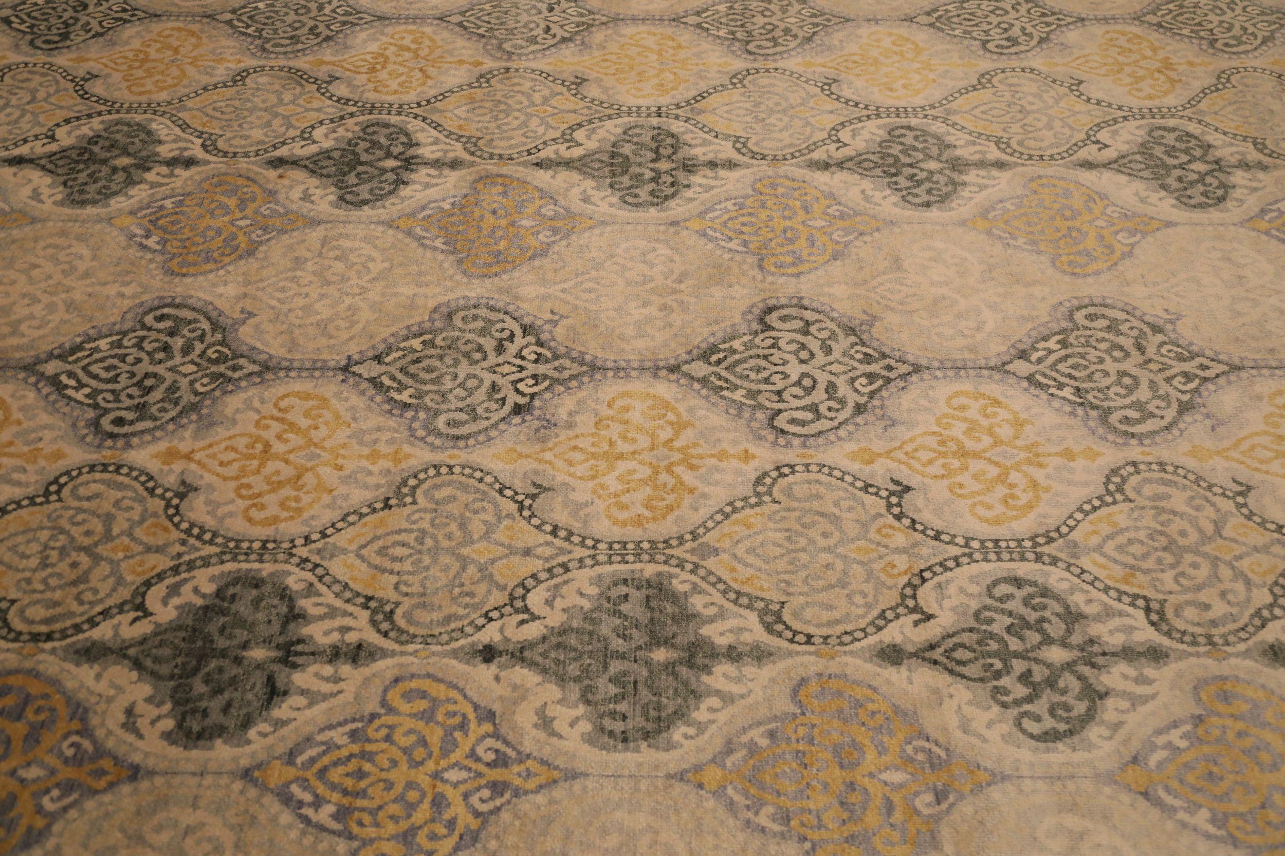 Indien Khotan Bereich Teppiche - Wolle Grau Elfenbein Gelb Design - 93816 (Moderne) im Angebot