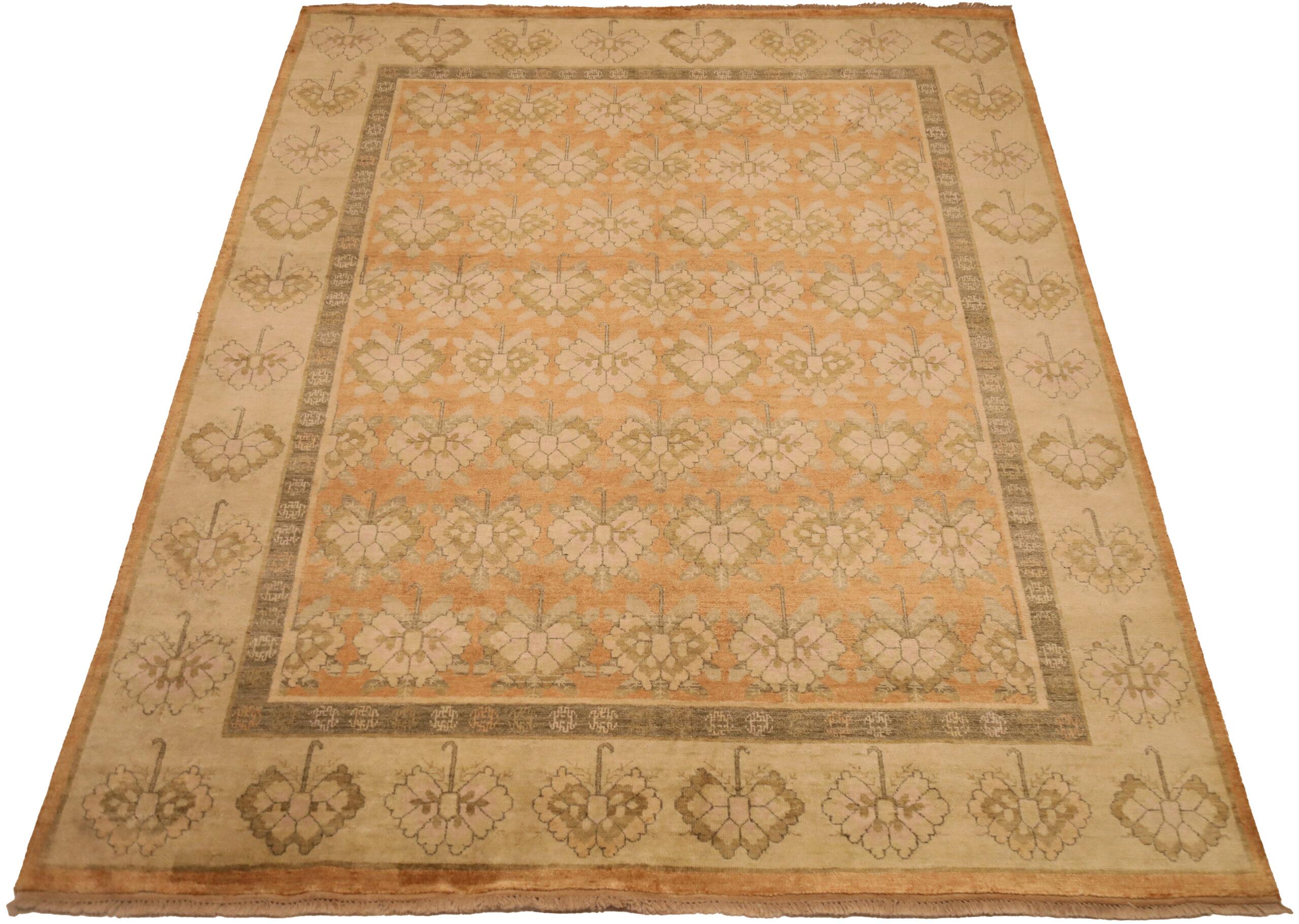 Indien Tapis Khotan indiens en laine ivoire orange jaune - 93814 en vente