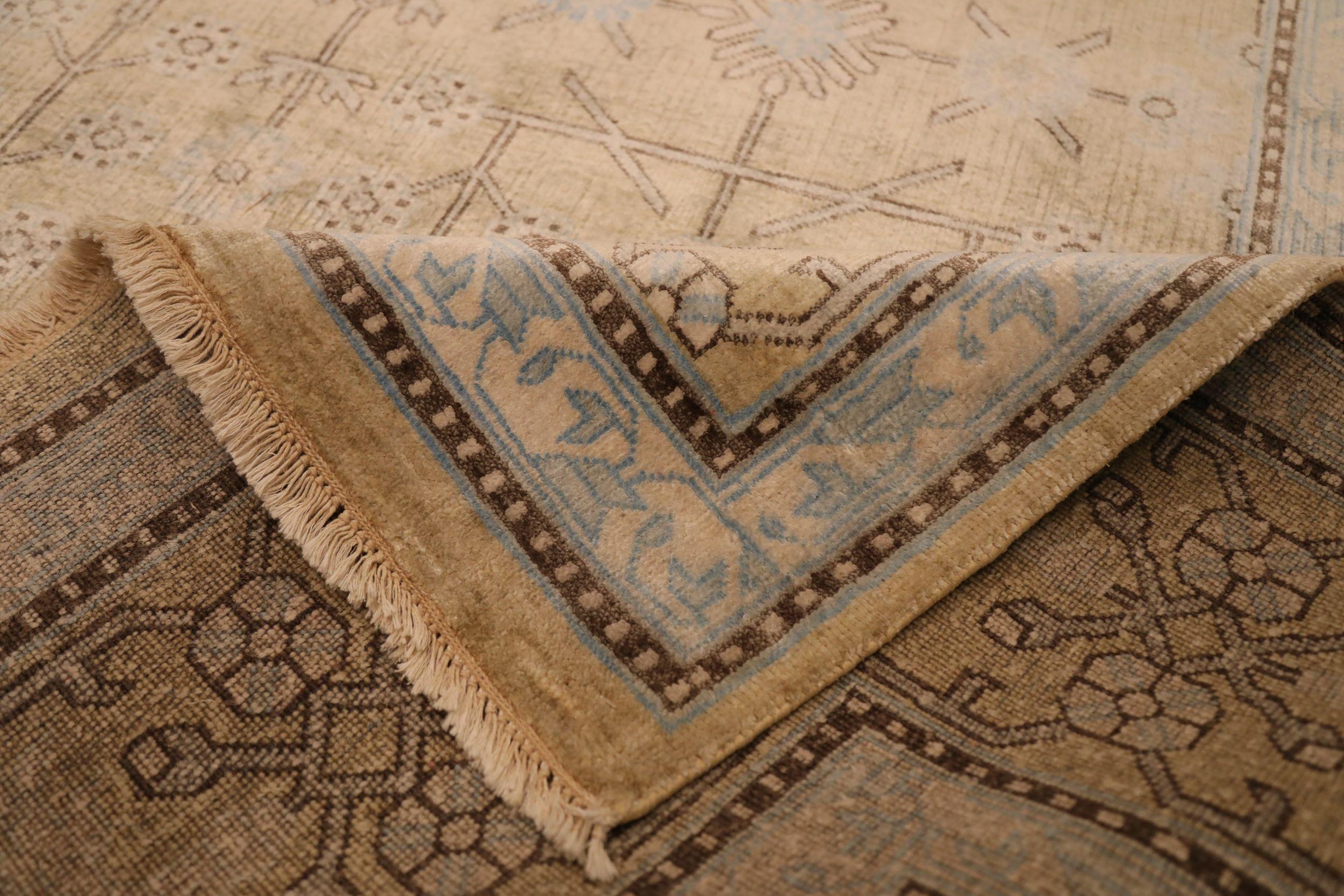 Moderne Tapis Khotan en laine ivoire et jaune, Inde - 93807 en vente