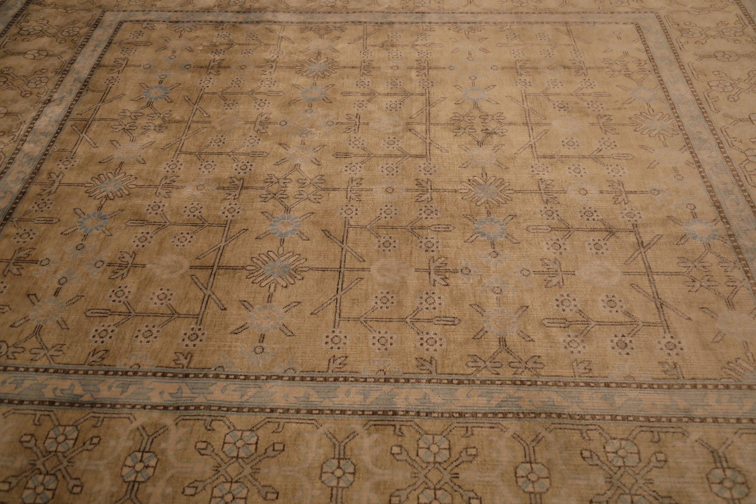 Indien Tapis Khotan en laine ivoire et jaune, Inde - 93807 en vente