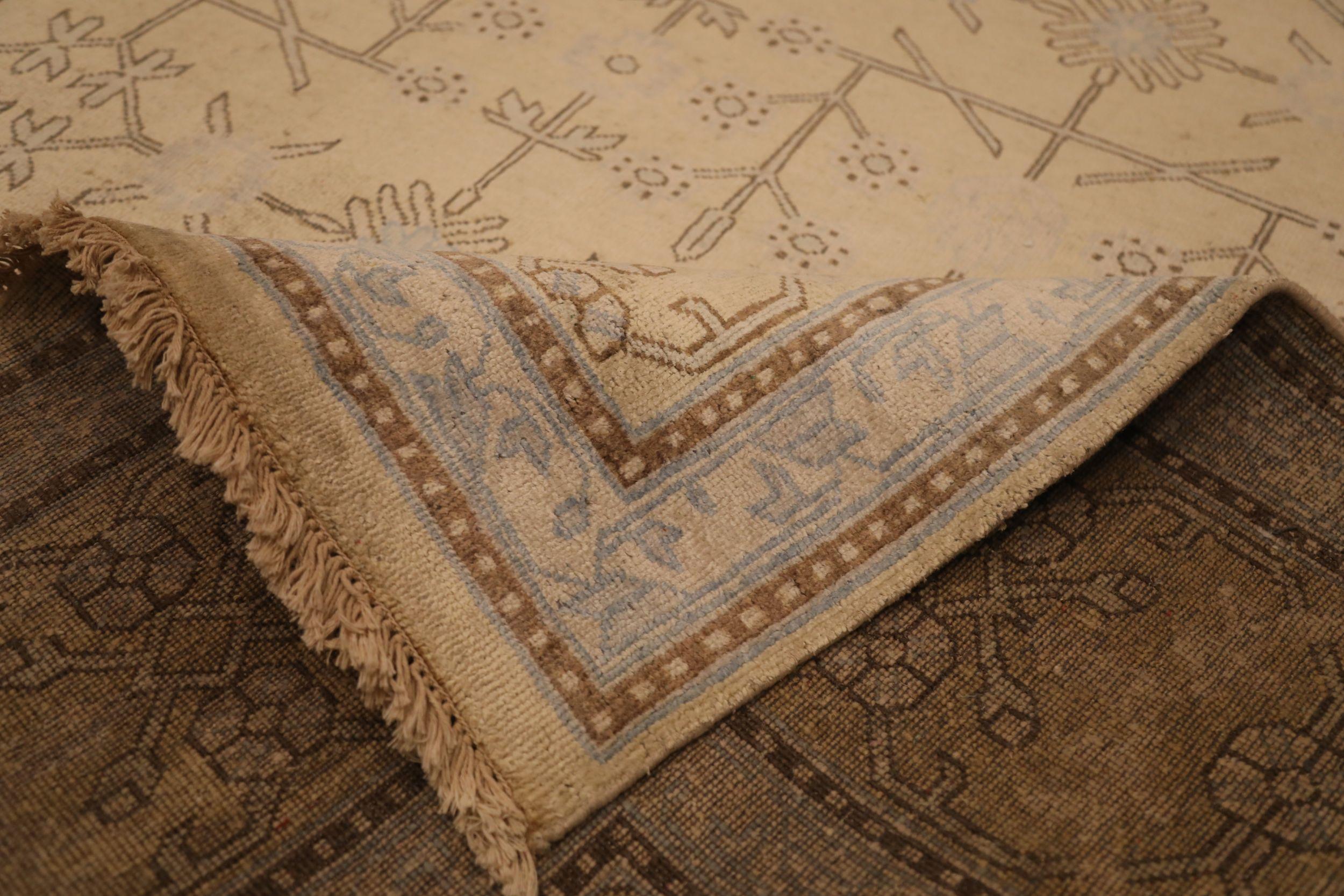 Indien Tapis Khotan en laine ivoire et jaune, Inde - 93852 en vente