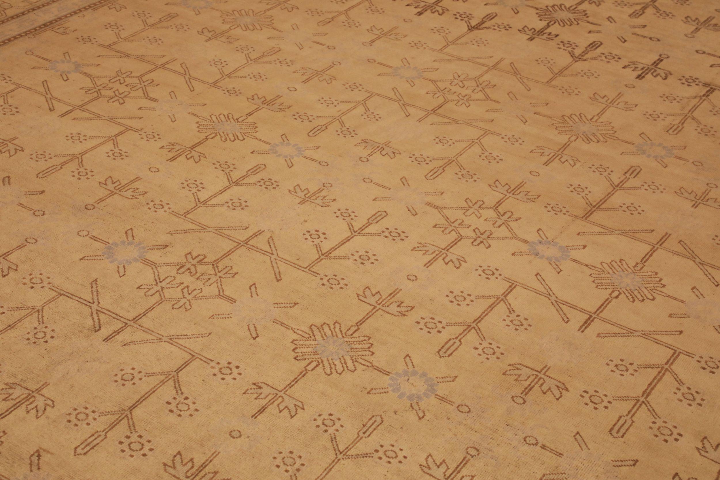 Modern India Khotan Area Rugs - Wool Ivory Yellow Design - 94076 For Sale