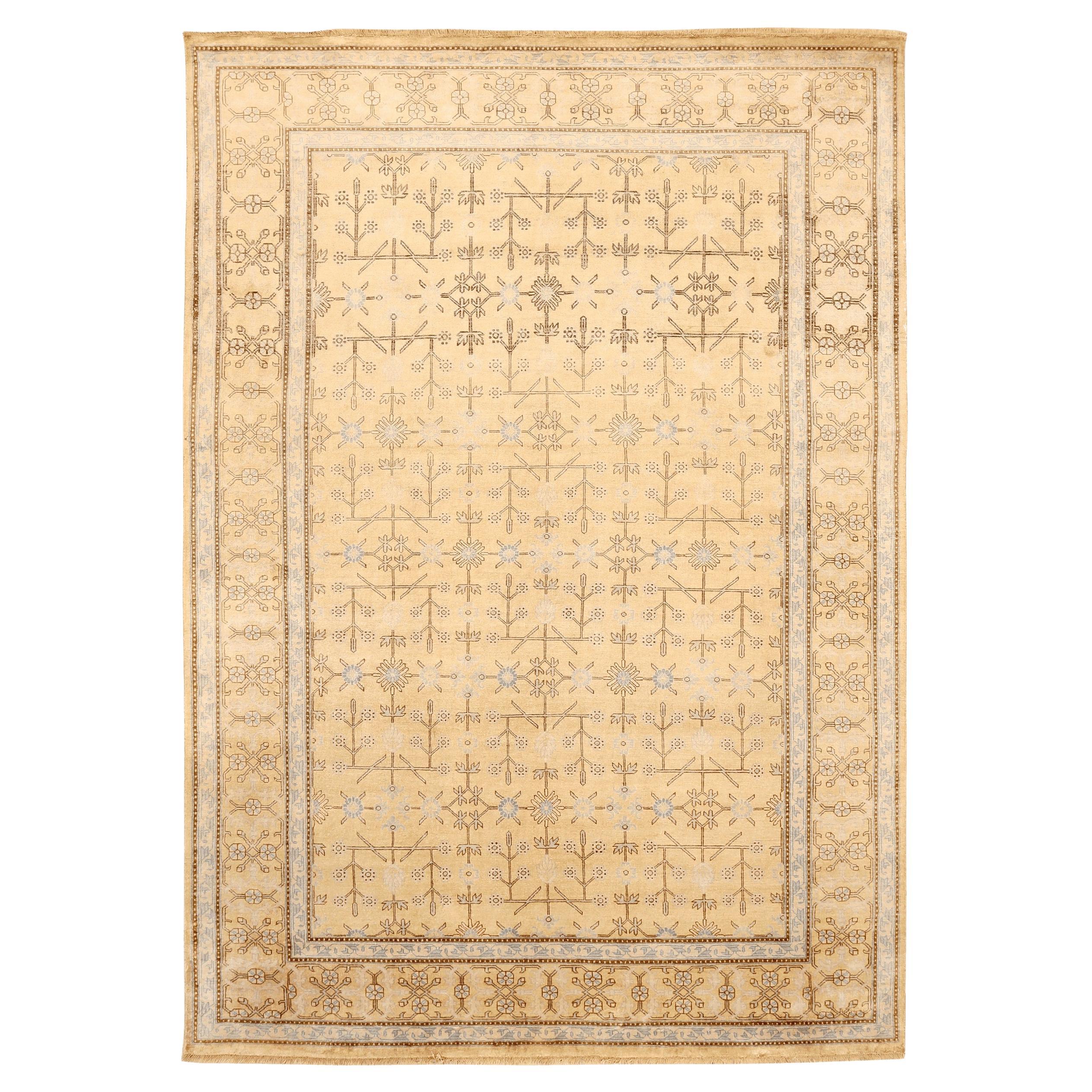 Tapis Khotan en laine ivoire et jaune, Inde - 94076