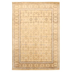 Khotan-Teppiche aus Wolle – elfenbeinfarbenes, gelbes Design – 94076, Indien