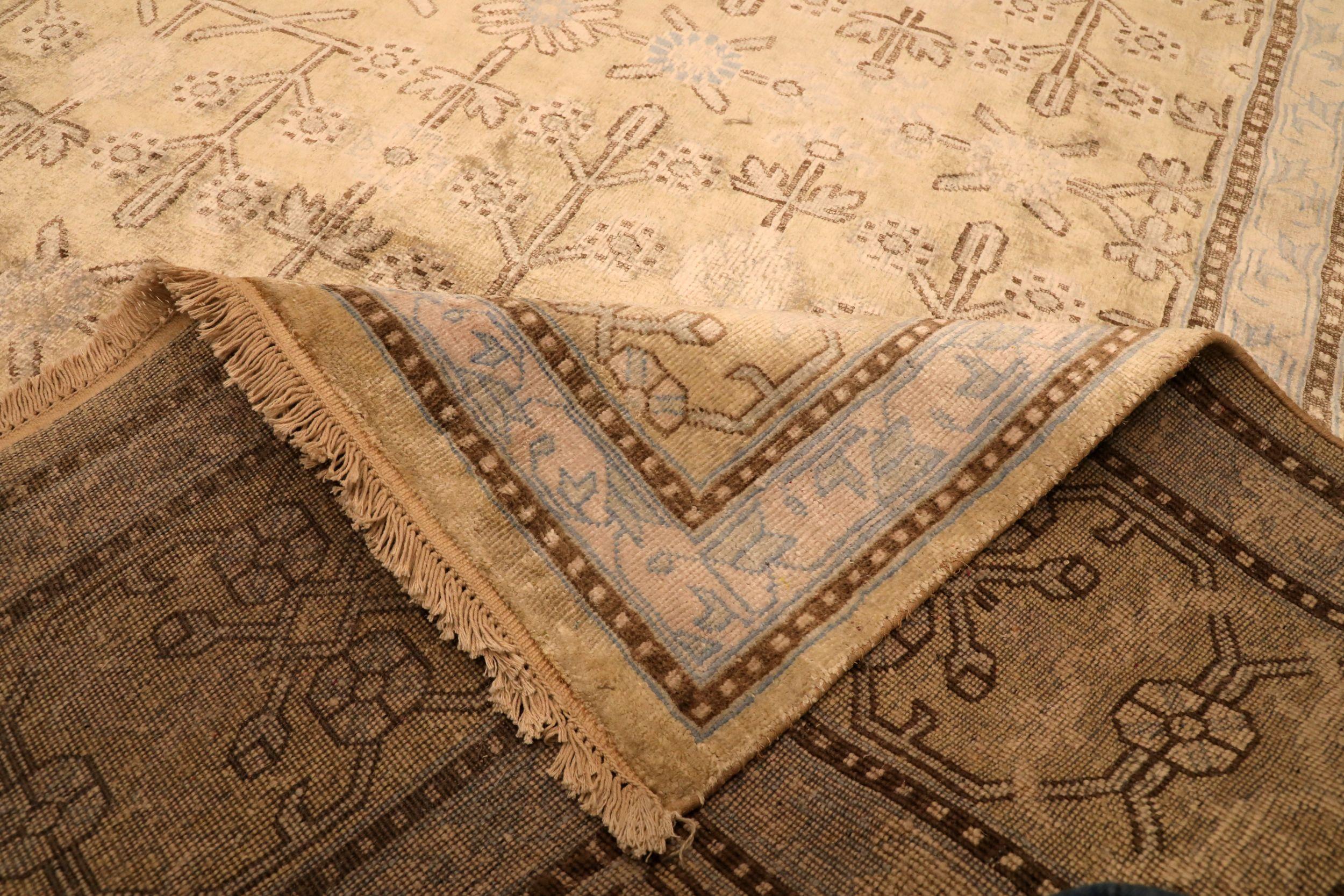 Indien Tapis Khotan en laine ivoire et jaune, Inde - 94119 en vente