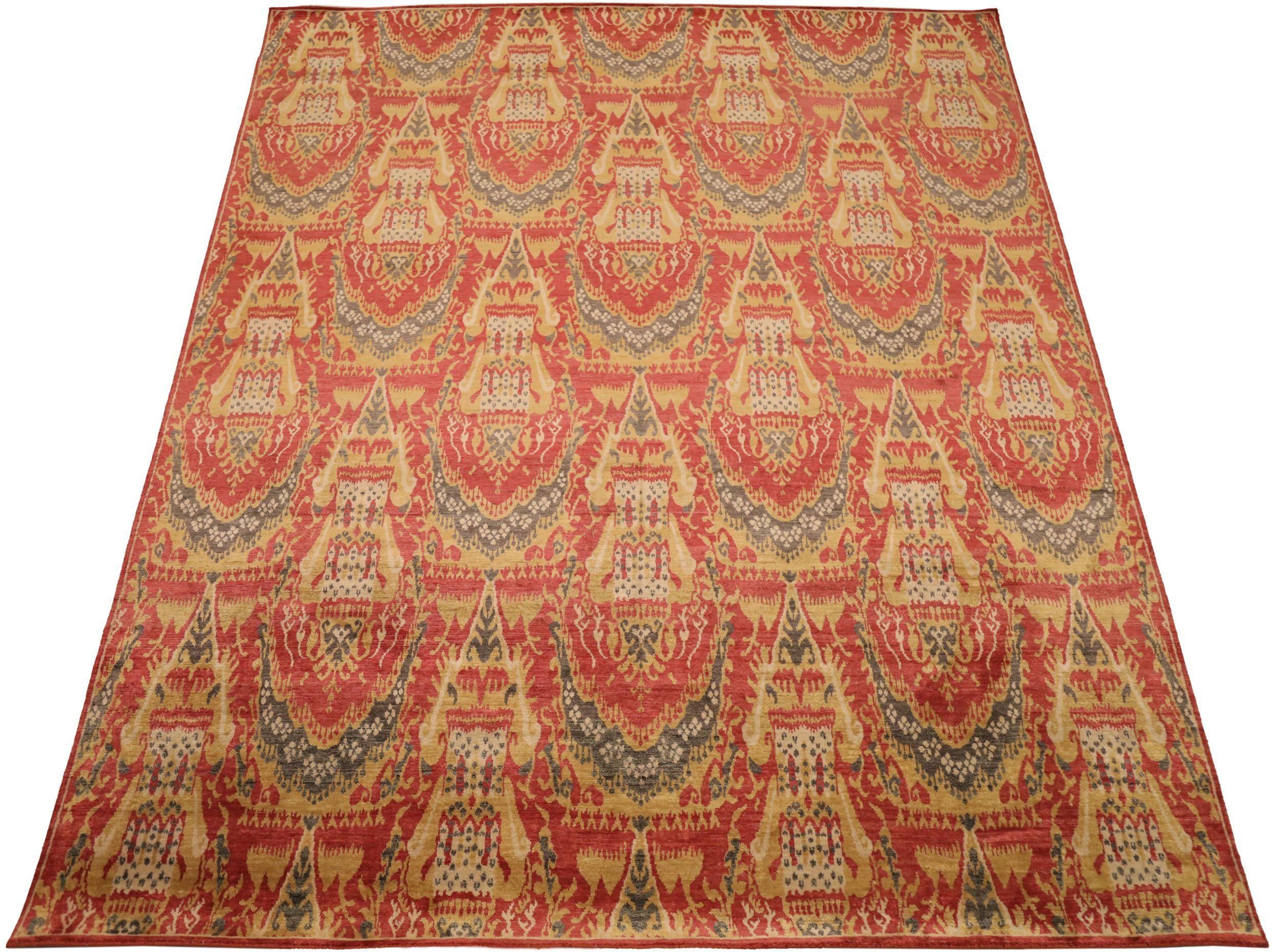 Entdecken Sie die Eleganz der indischen Khotan-Teppiche aus der Zeit um 1990. Dieses exklusive Design aus Wolle und RotGelb ist perfekt, um Ihren Raum zu verschönern.