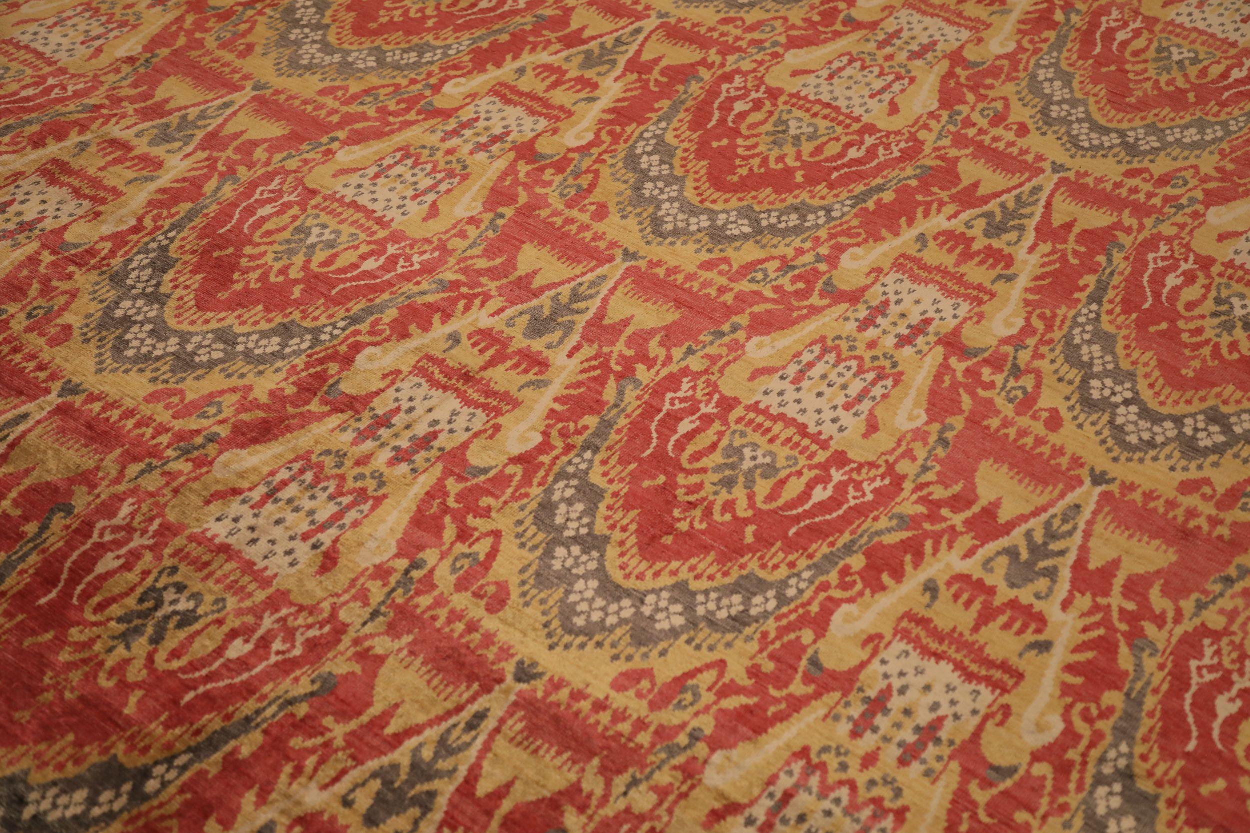 Khotan-Teppiche aus Wolle – rot-gelbes Design – 93851, Indien (Moderne) im Angebot