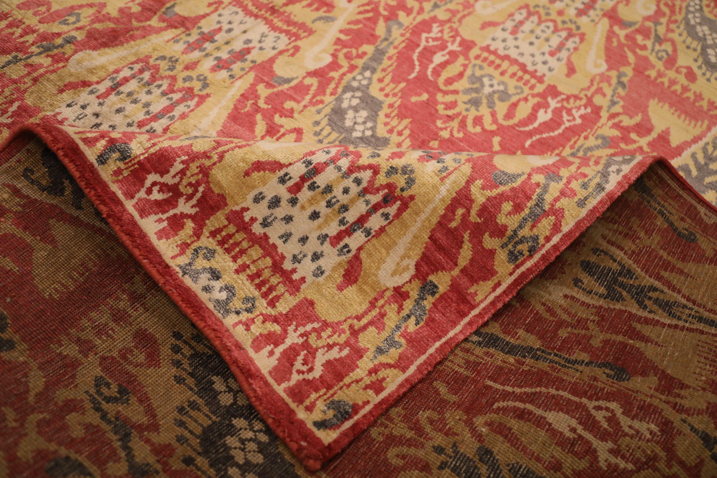 Khotan-Teppiche aus Wolle – rot-gelbes Design – 93851, Indien (Indisch) im Angebot
