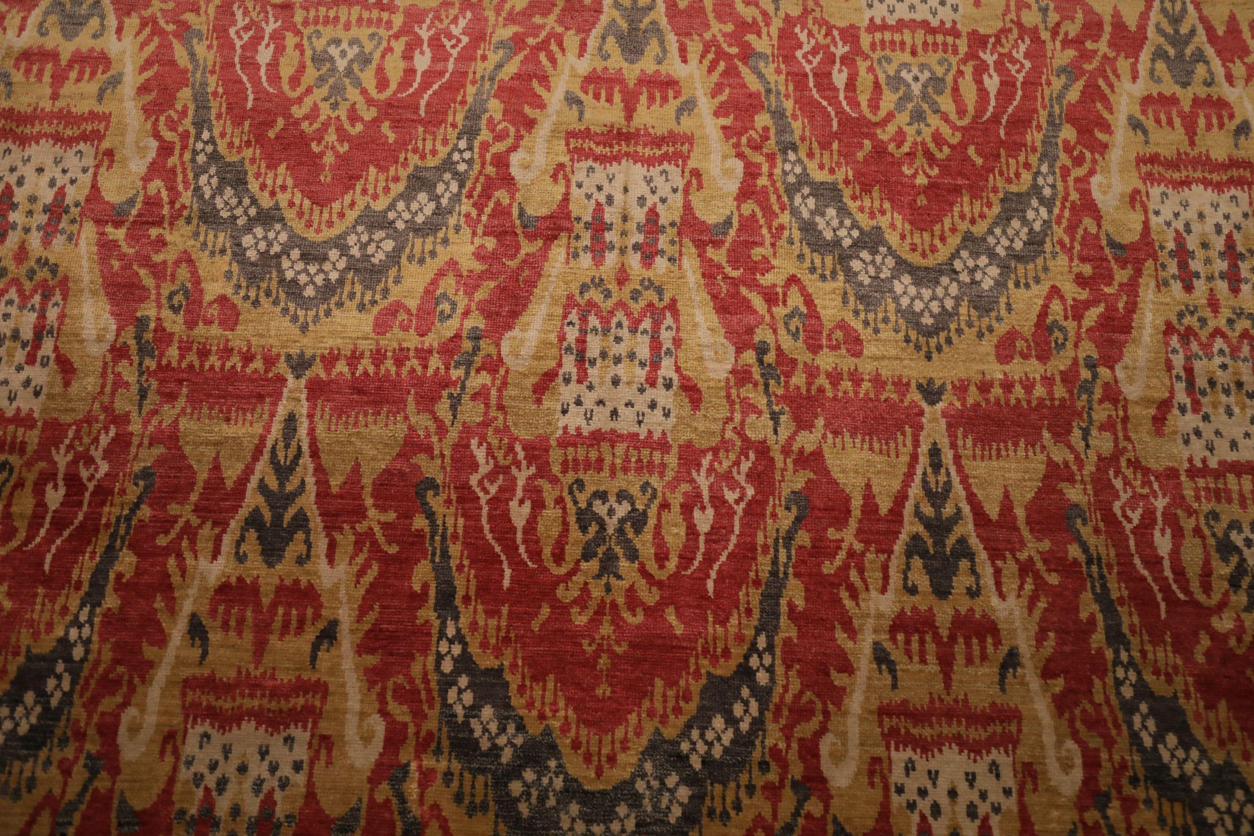 Khotan-Teppiche aus Wolle – rot-gelbes Design – 93851, Indien im Zustand „Hervorragend“ im Angebot in Dallas, TX