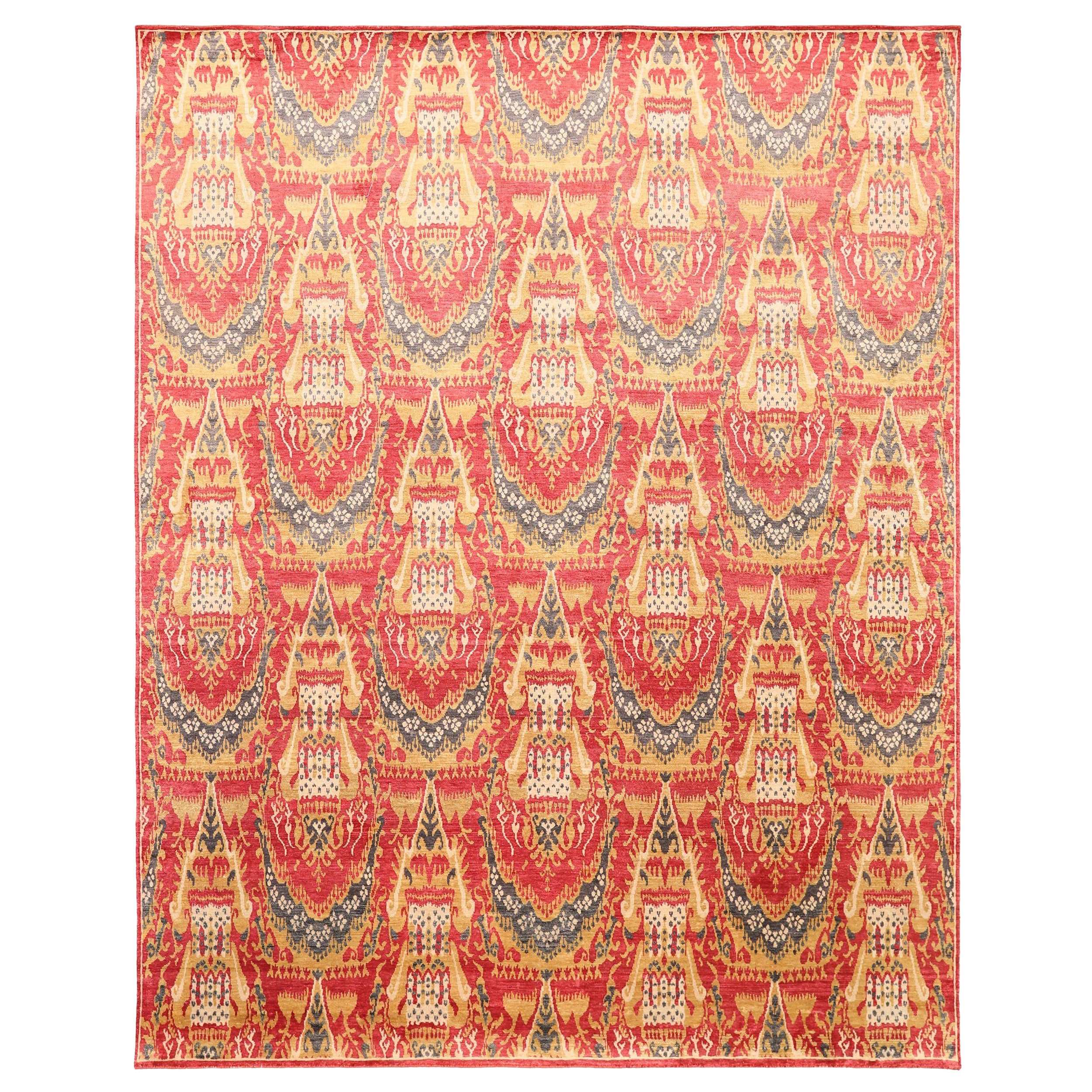 Khotan-Teppiche aus Wolle – rot-gelbes Design – 93851, Indien im Angebot