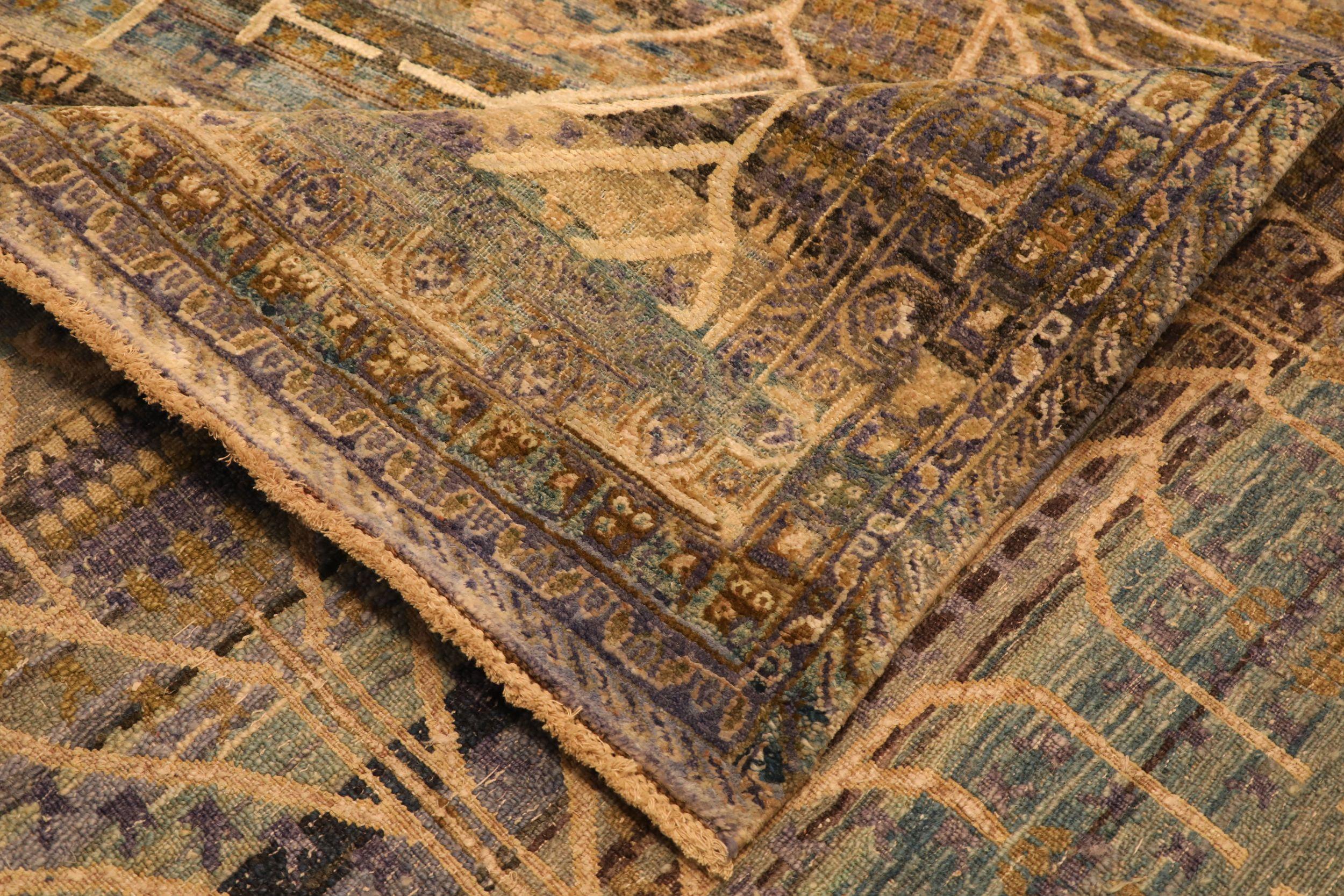 Indien Khotan Over Size Teppich - Wolle Blau Braun Elfenbein Design - 93866 (Indisch) im Angebot