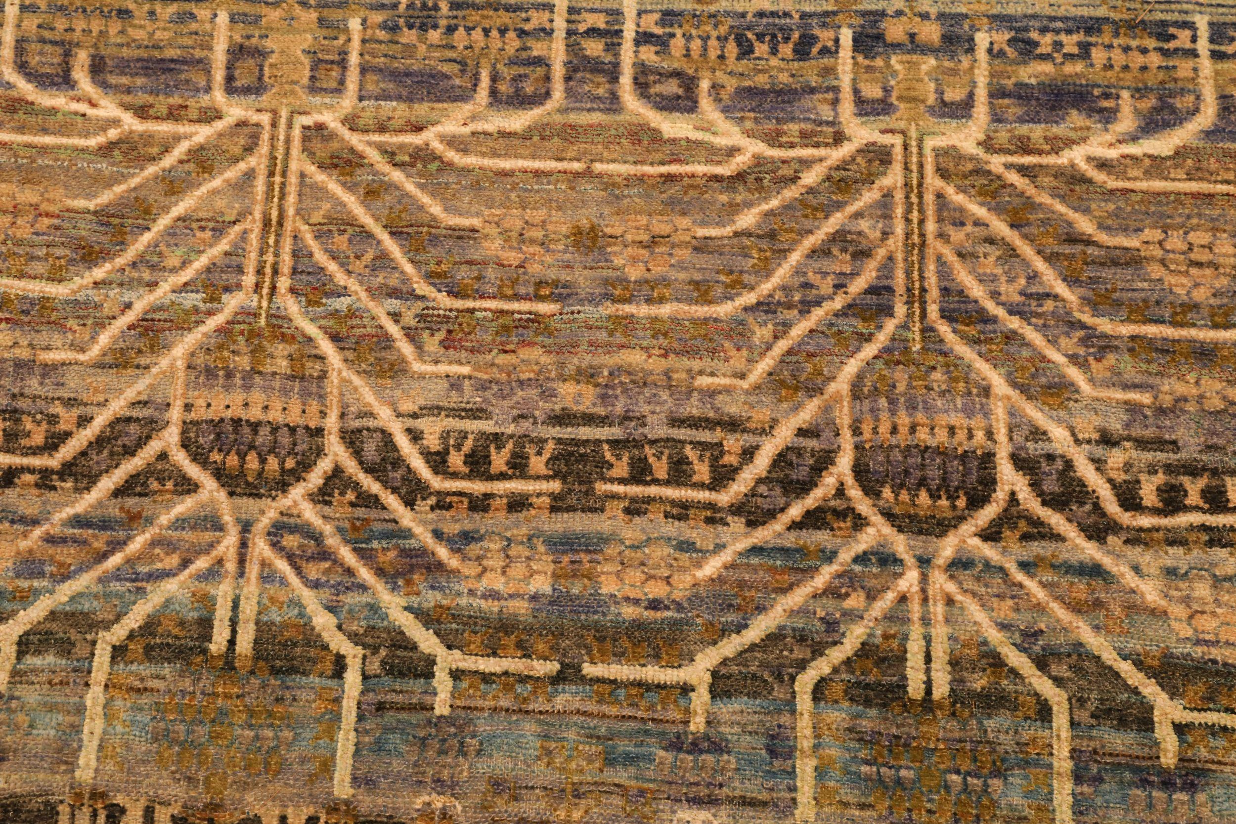 Indien Khotan Over Size Teppich - Wolle Blau Braun Elfenbein Design - 93866 im Zustand „Hervorragend“ im Angebot in Dallas, TX