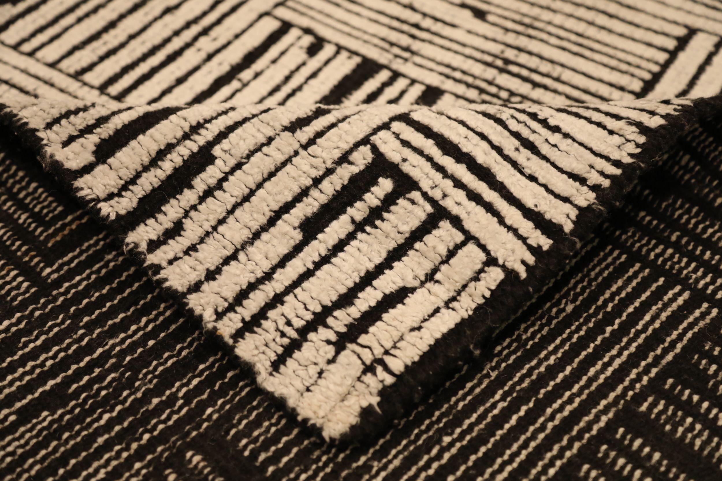 Indien Rug & Kilim Inde - Laine Noir et blanc Brown Ivoire - 93837 en vente