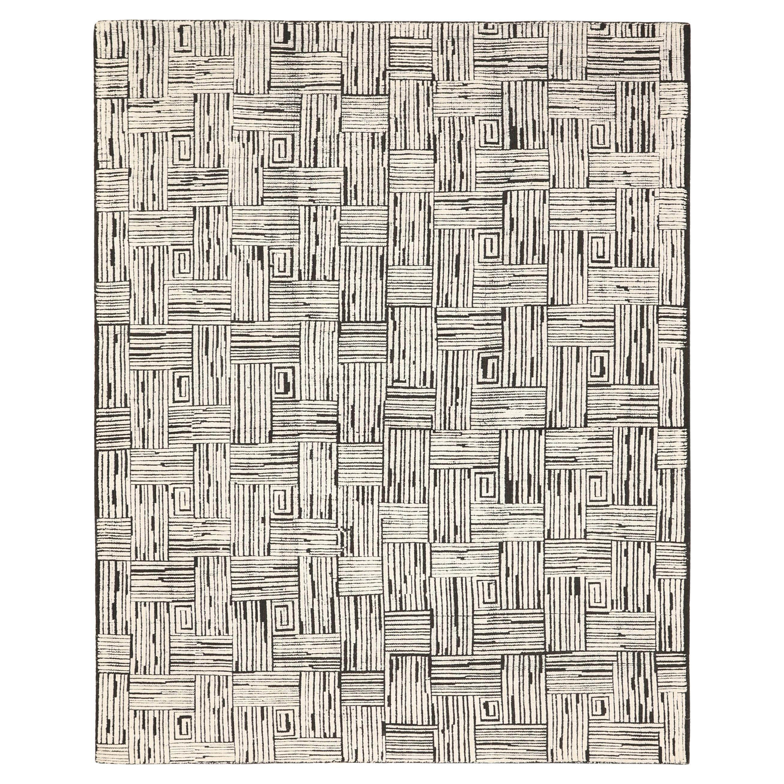 Rug & Kilim Inde - Laine Noir et blanc Brown Ivoire - 93837 en vente