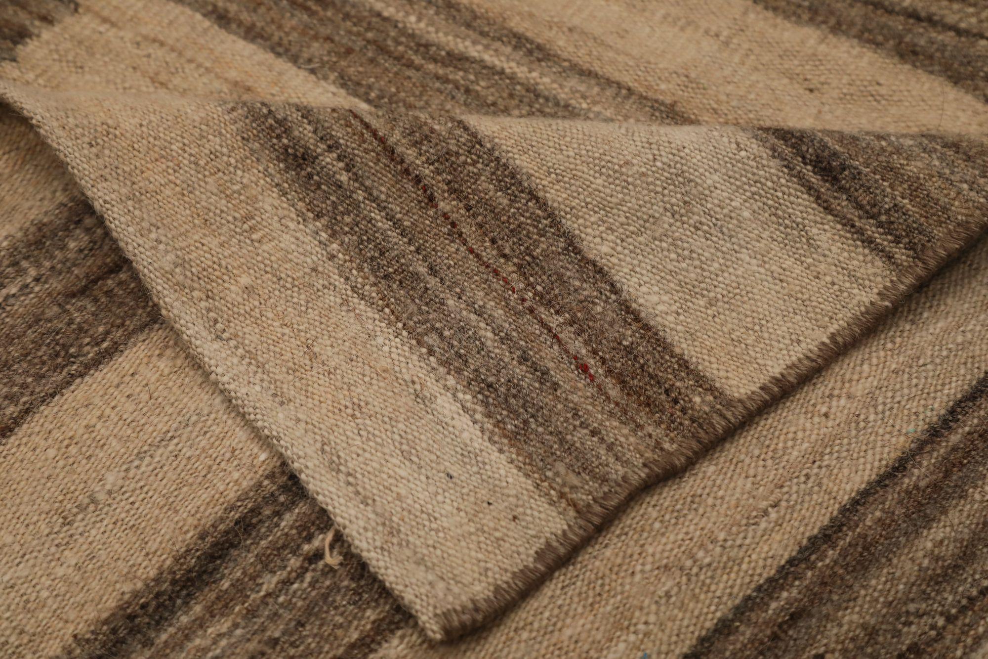 Alfombras Kilim India - Lana Marrón Diseño Marfil - 96640 Anudado a mano en venta