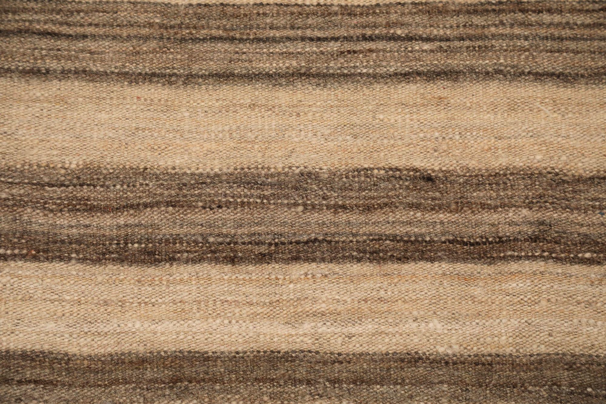 India Kilim Area Rugs - Wool Brown Ivory Design - 96642 In Excellent Condition For Sale In Dallas, TX