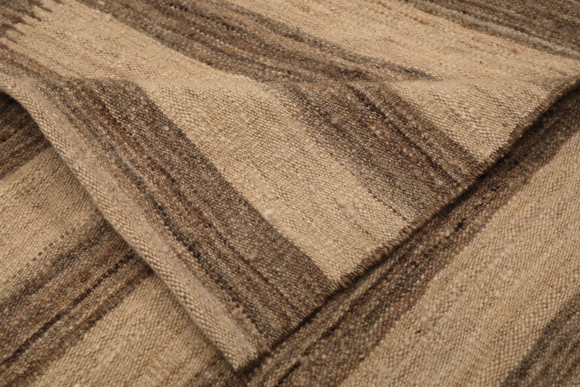 Indiano Tappeto India Kilim Small - Lana Marrone Avorio Design - 96643 in vendita
