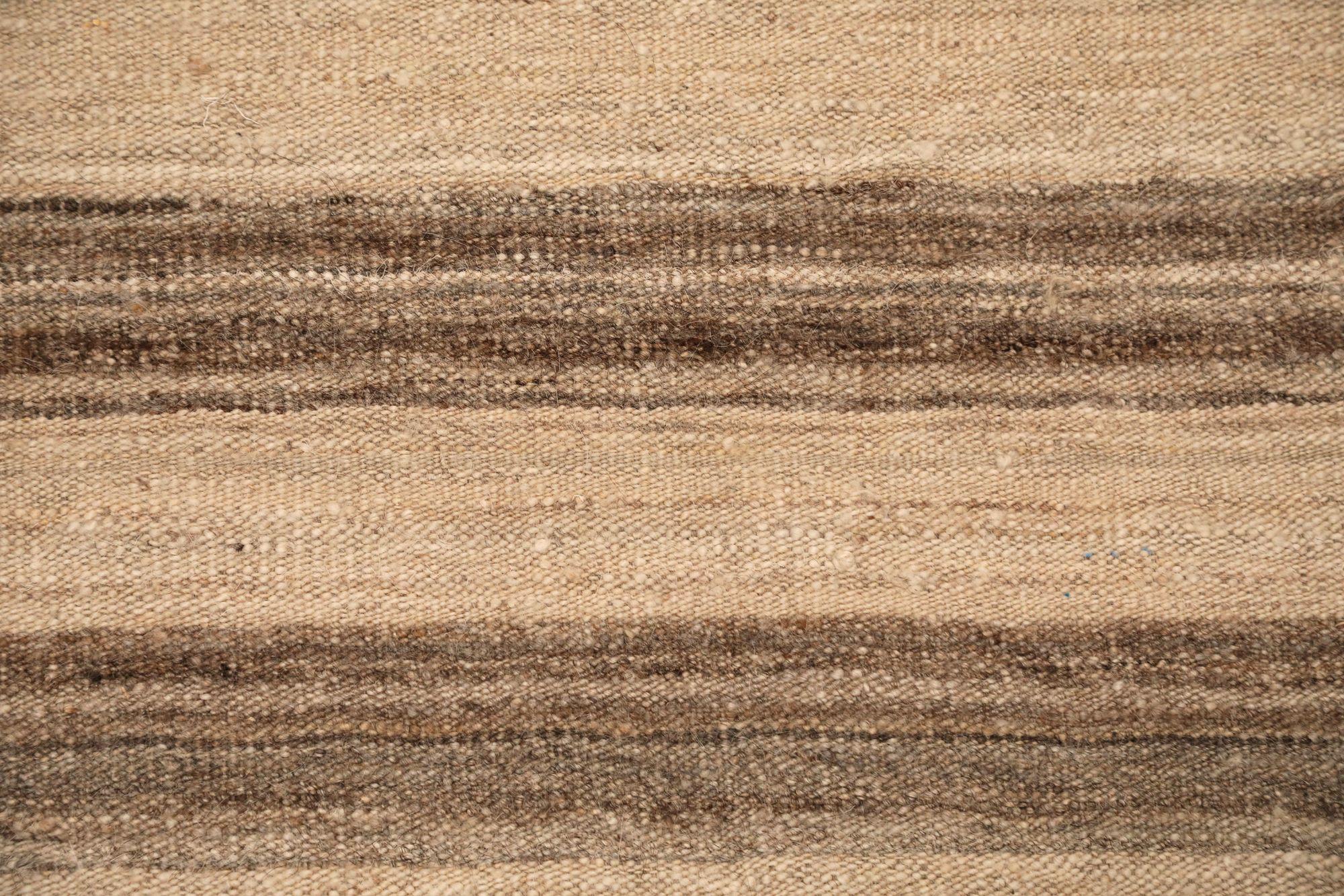 Tappeto India Kilim Small - Lana Marrone Avorio Design - 96643 In condizioni ottime in vendita a Dallas, TX