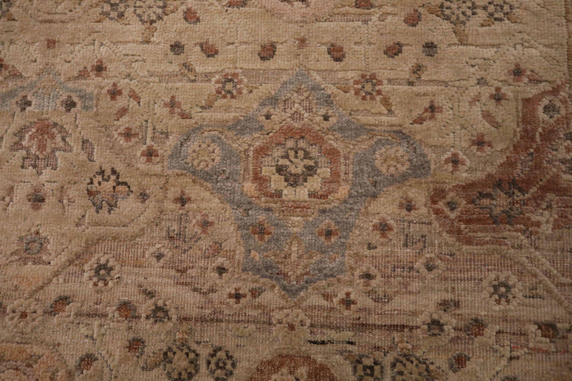 India Mahal-Teppiche – Wolle, elfenbeinfarben, taupefarben, Design – 93580 (Indisch) im Angebot