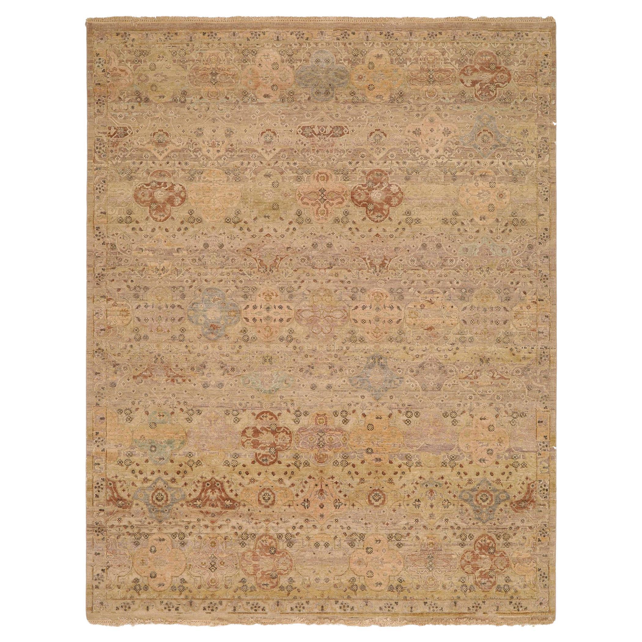 India Mahal-Teppiche – Wolle, elfenbeinfarben, taupefarben, Design – 93580 im Angebot