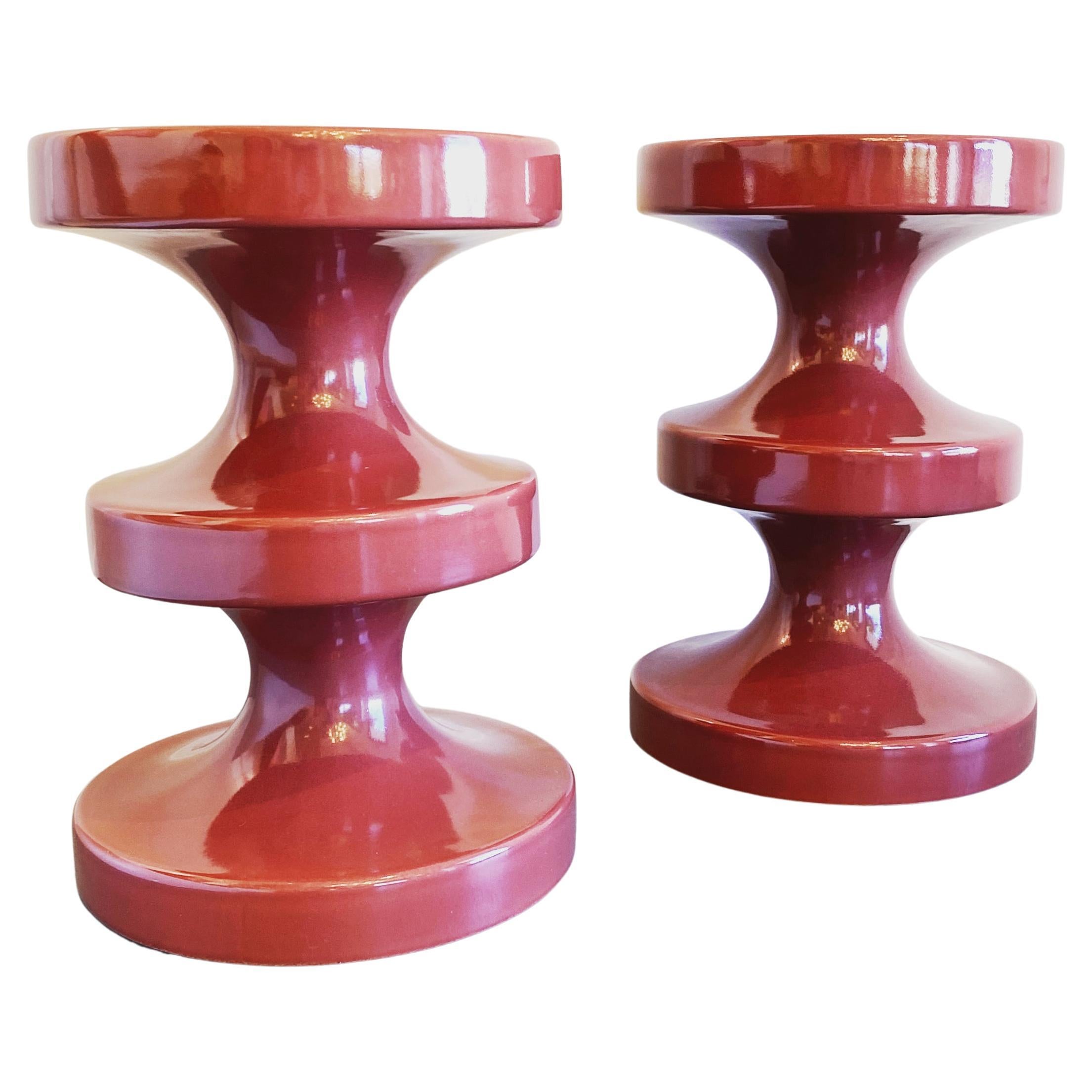 India Mahdavi France Pair Bishop Ceramic Stools / Side Tables 1999 Design
