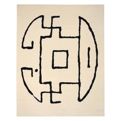 India Mahgen Lolous Over Size Rug Circa 1990 - Wool Black Ivory Design - 91785