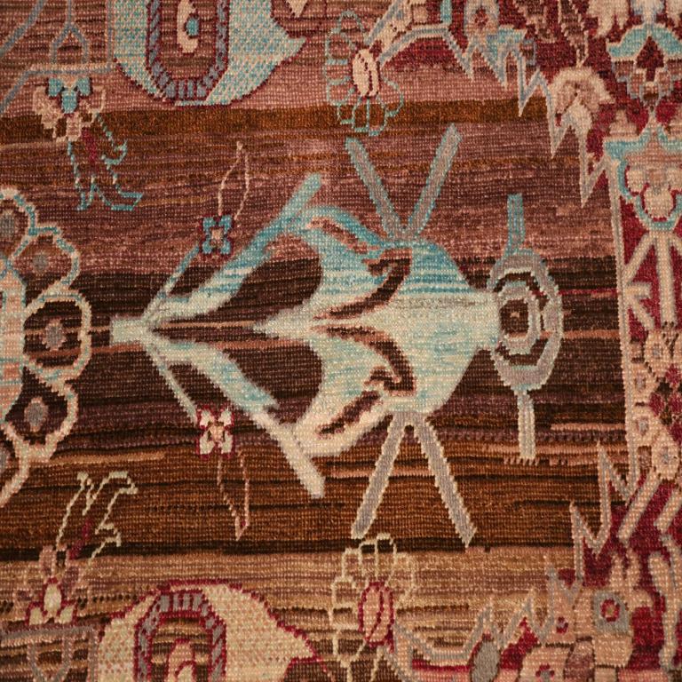 Indian India Malayer Area Rugs - Wool Brown Ivory Red Design - 93878 For Sale
