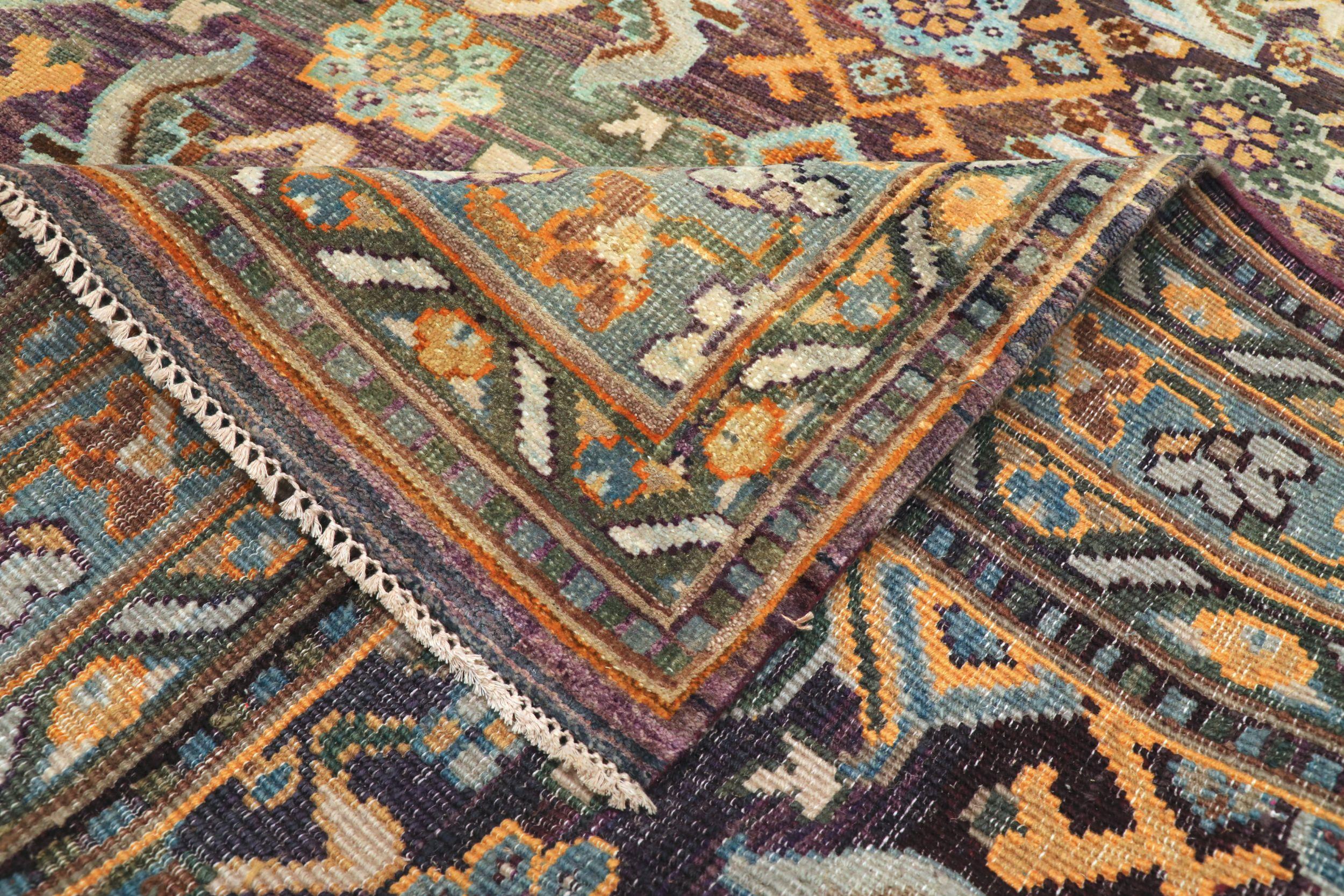 Indien Tapis Malayer Inde, motif en laine orange rouge jaune - 94132 en vente