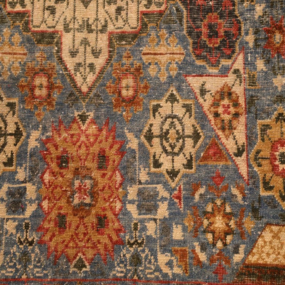 Indien Tapis Mamluk indiens en laine bleu ivoire rouge jaune motif - 94089 en vente