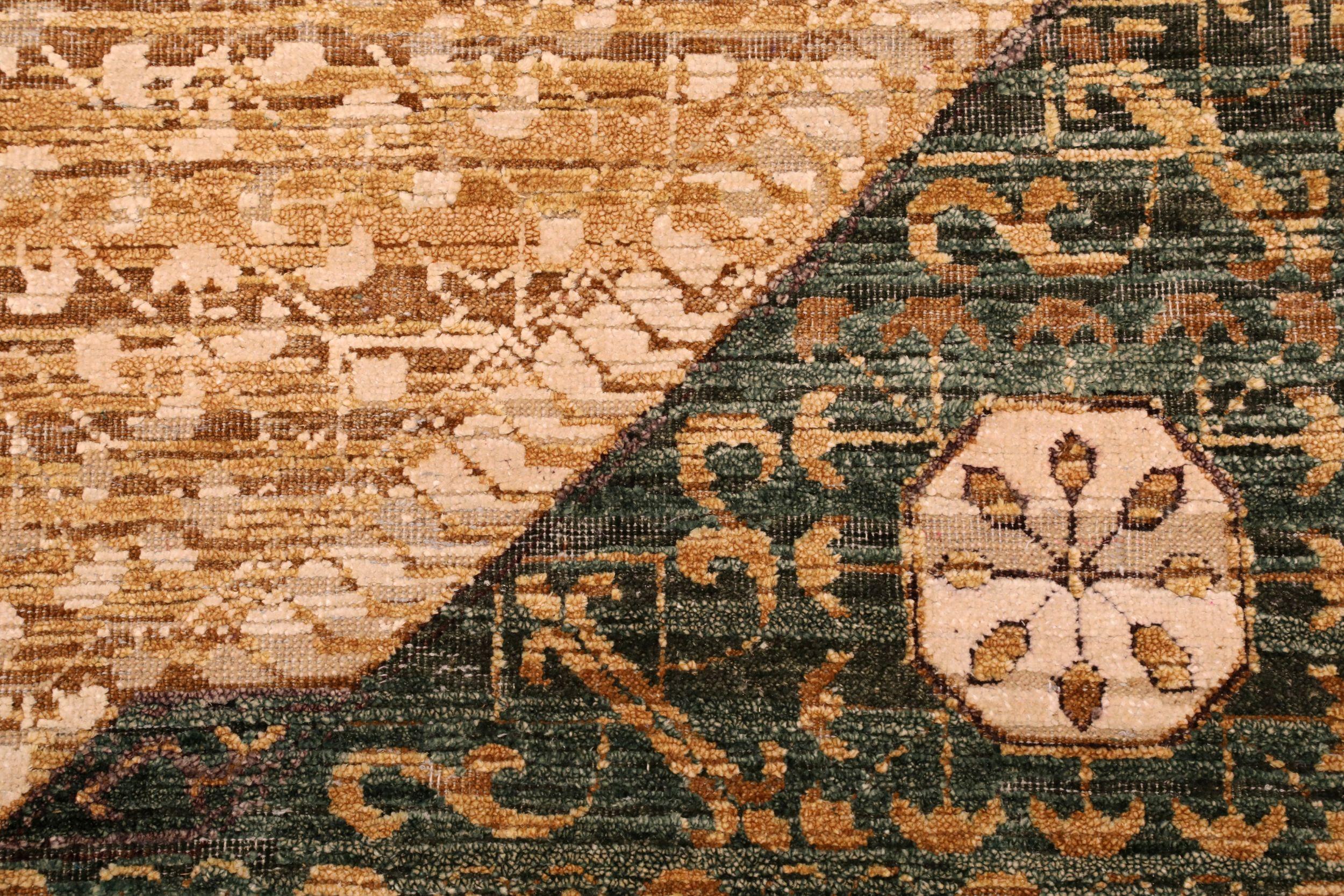 Indien Tapis Mamluk indiens - Design en laine vert ivoire jaune - 94101 en vente