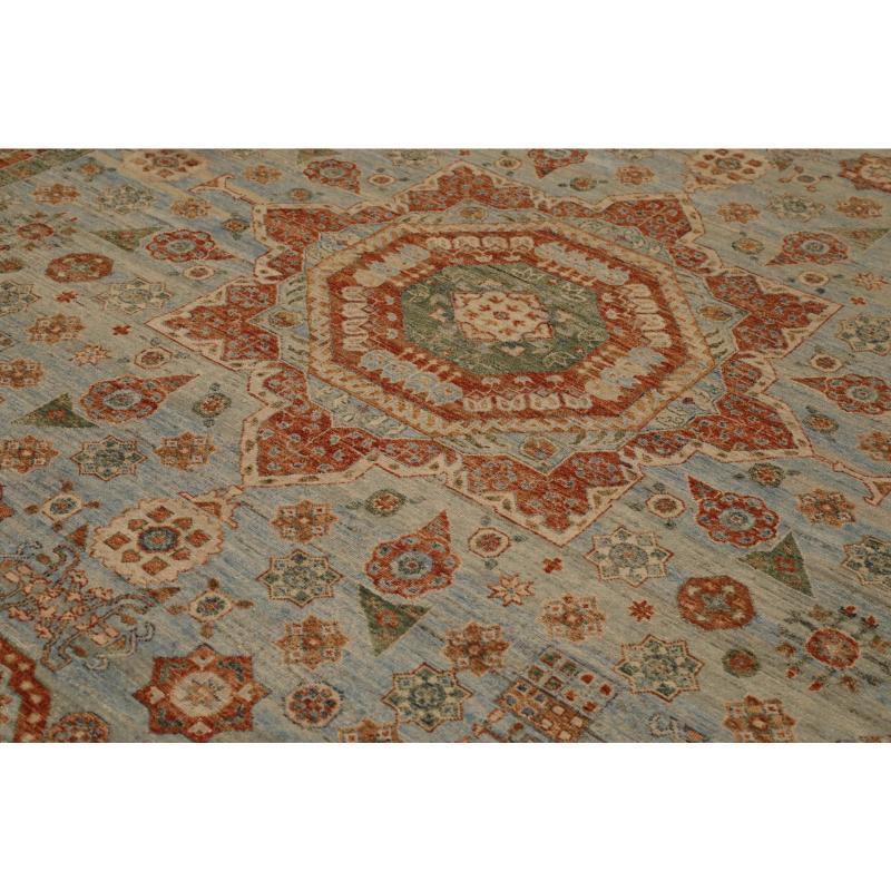 Indien Mamluk-Teppiche - Wolle Elfenbein Hellblau Rot Design - 96616 (Moderne) im Angebot