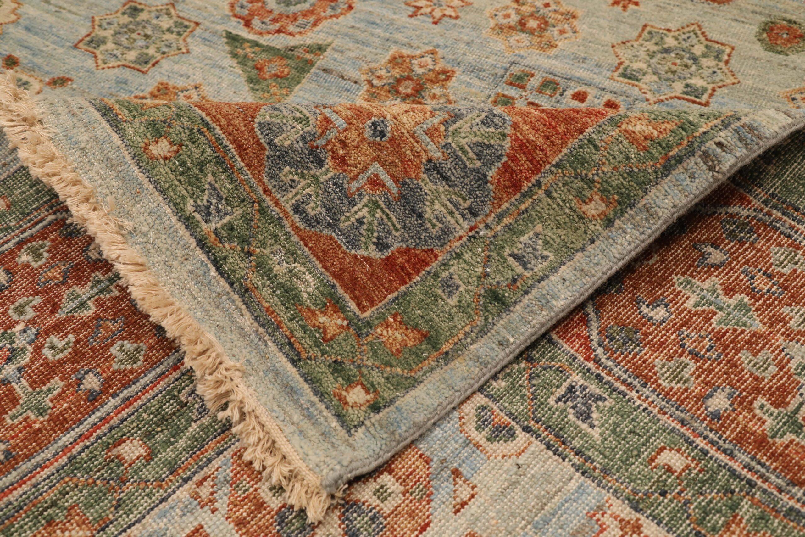 Indien Mamluk-Teppiche - Wolle Elfenbein Hellblau Rot Design - 96616 im Zustand „Hervorragend“ im Angebot in Dallas, TX