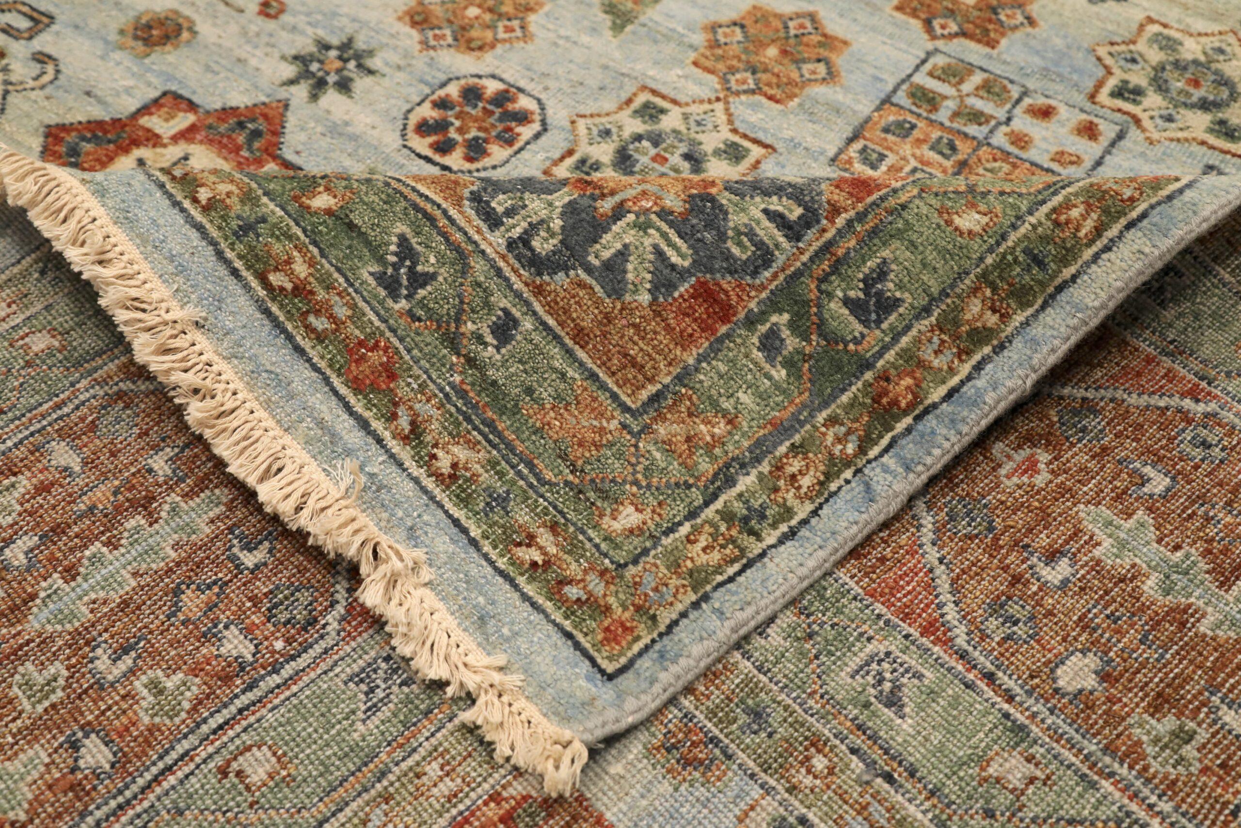 Indien Mamluk-Teppiche - Wolle Hellblau Rot Design - 96552 (Indisch) im Angebot