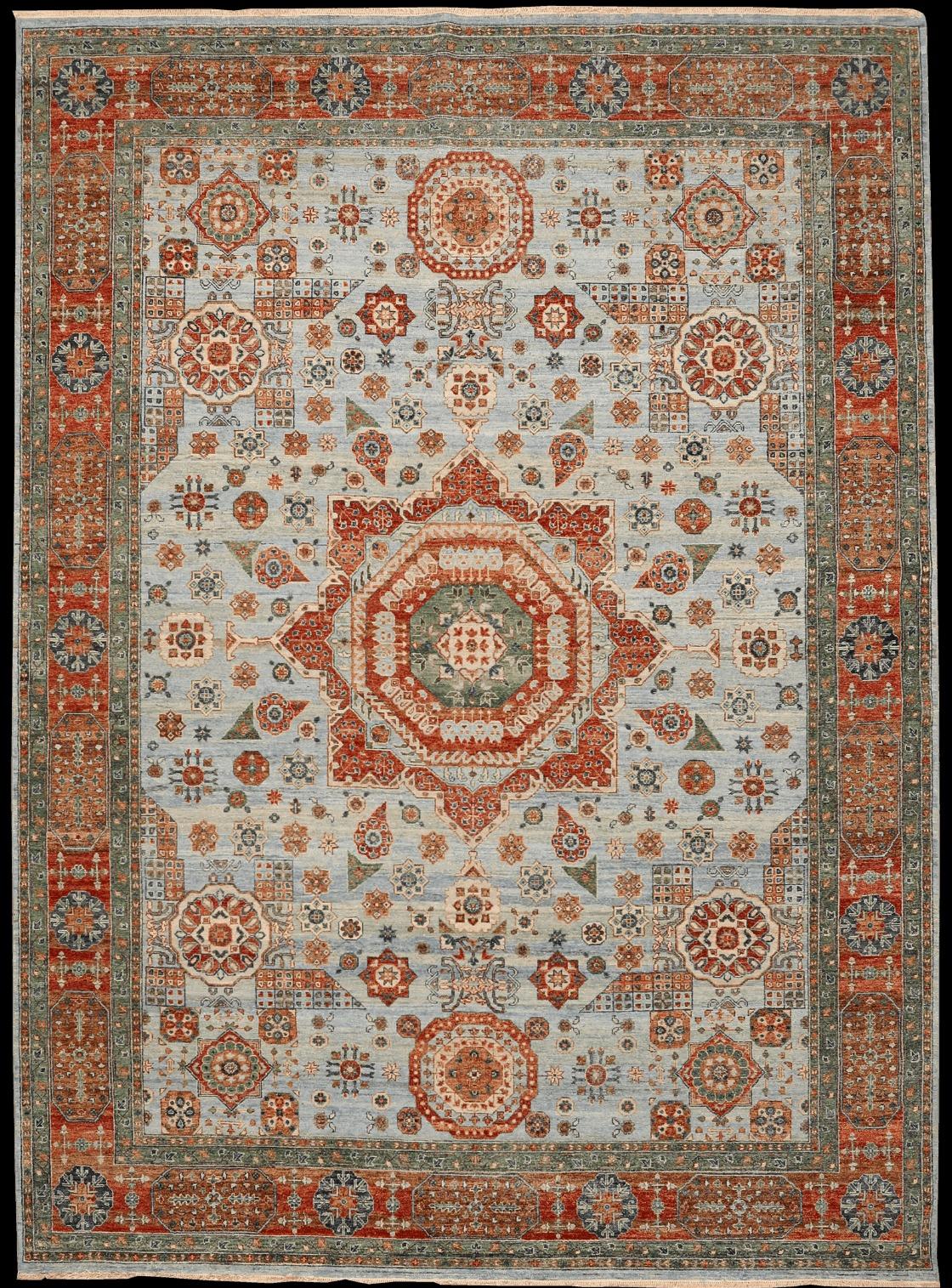 Indien Mamluk-Teppiche - Wolle Hellblau Rot Design - 96552