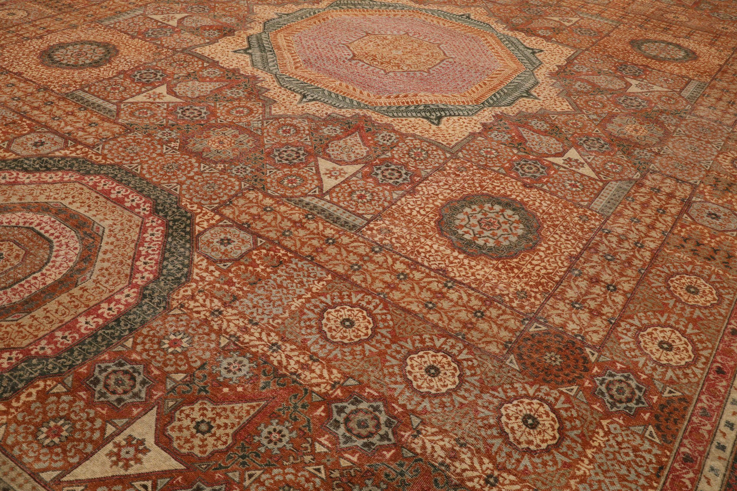 India Mamluk Over Size Teppich - Wolle Elfenbein Rot Design - 93869 (Moderne) im Angebot