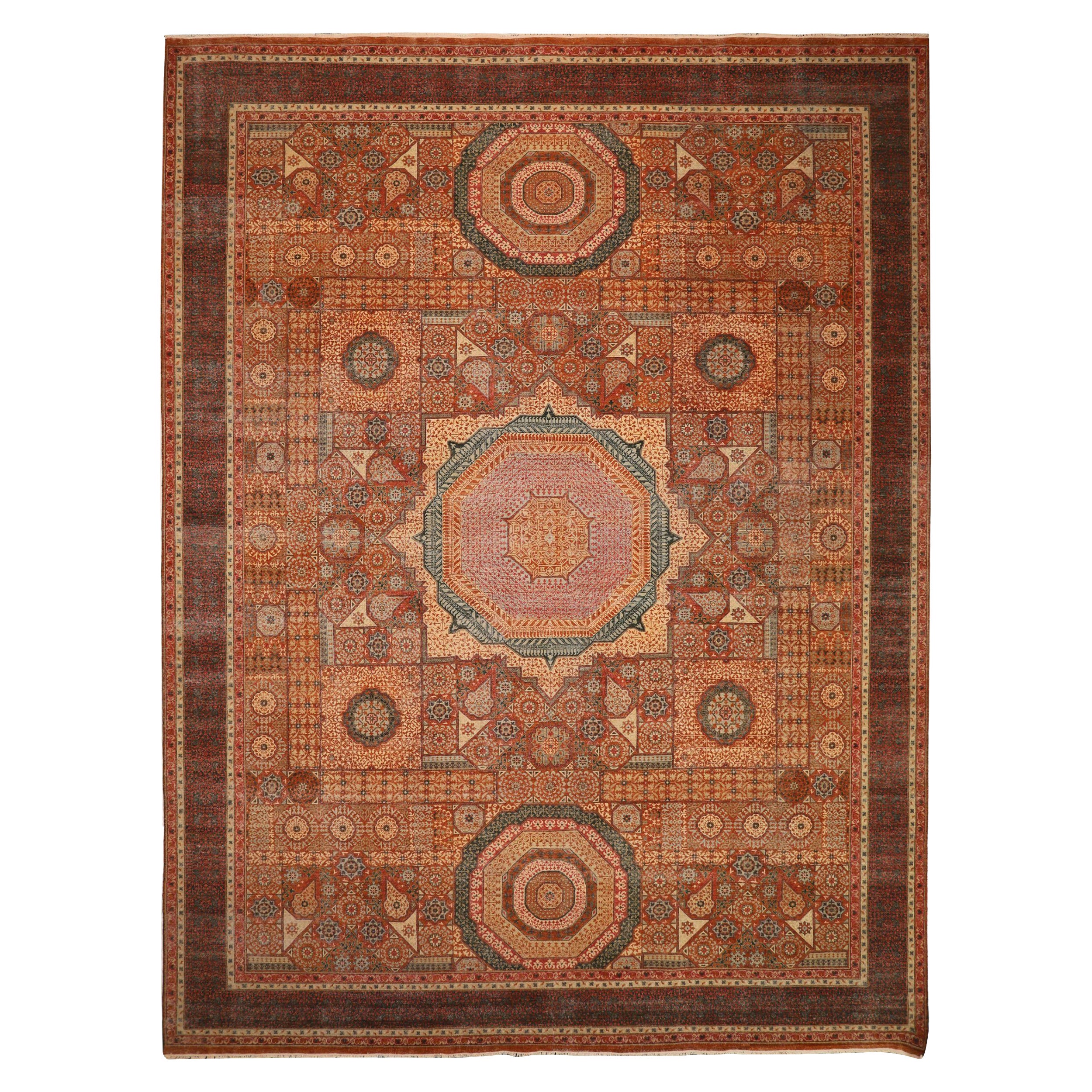 India Mamluk Over Size Teppich - Wolle Elfenbein Rot Design - 93869